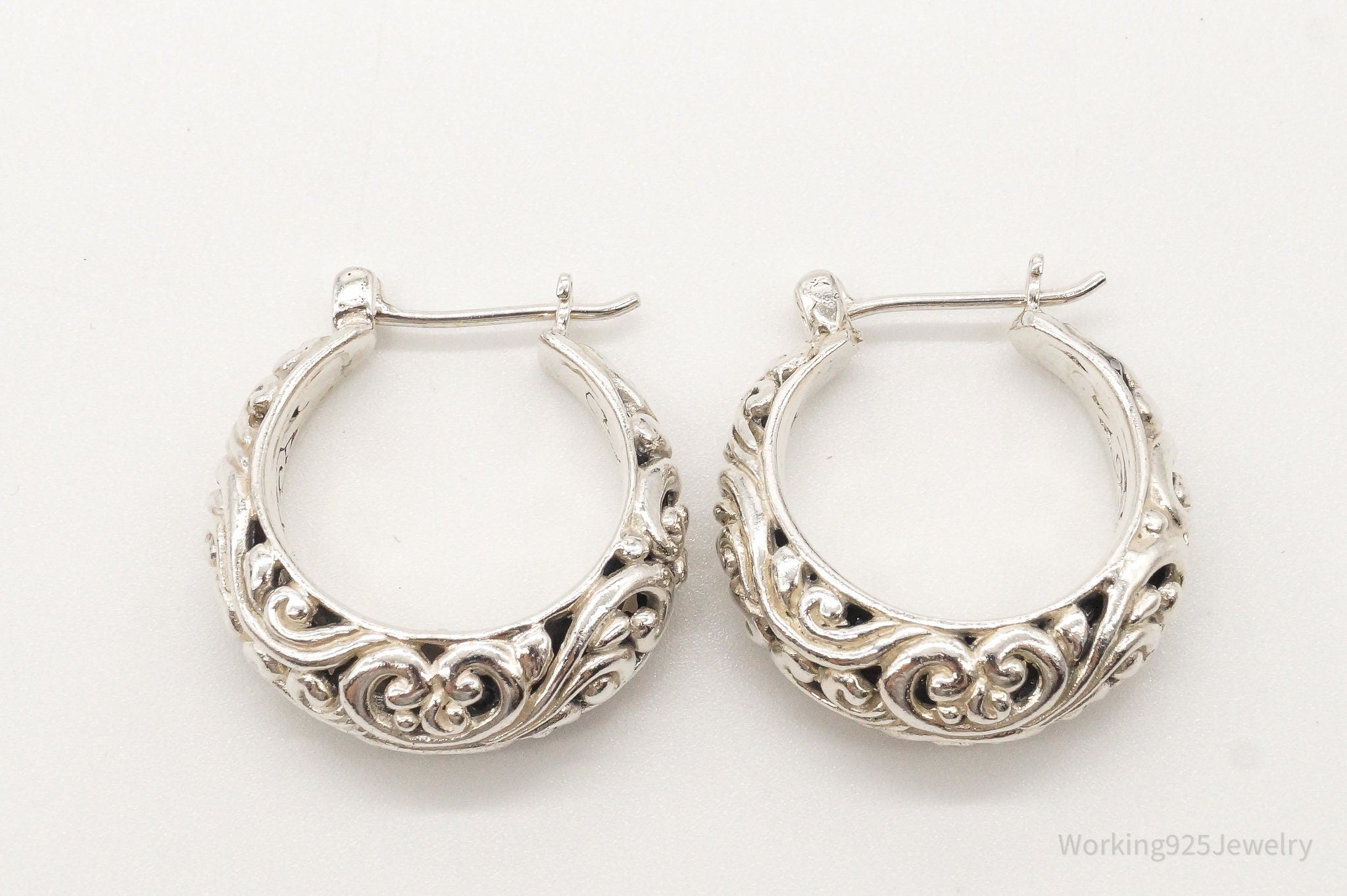 Vintage Bali Style Sterling Silver Hoop Earrings