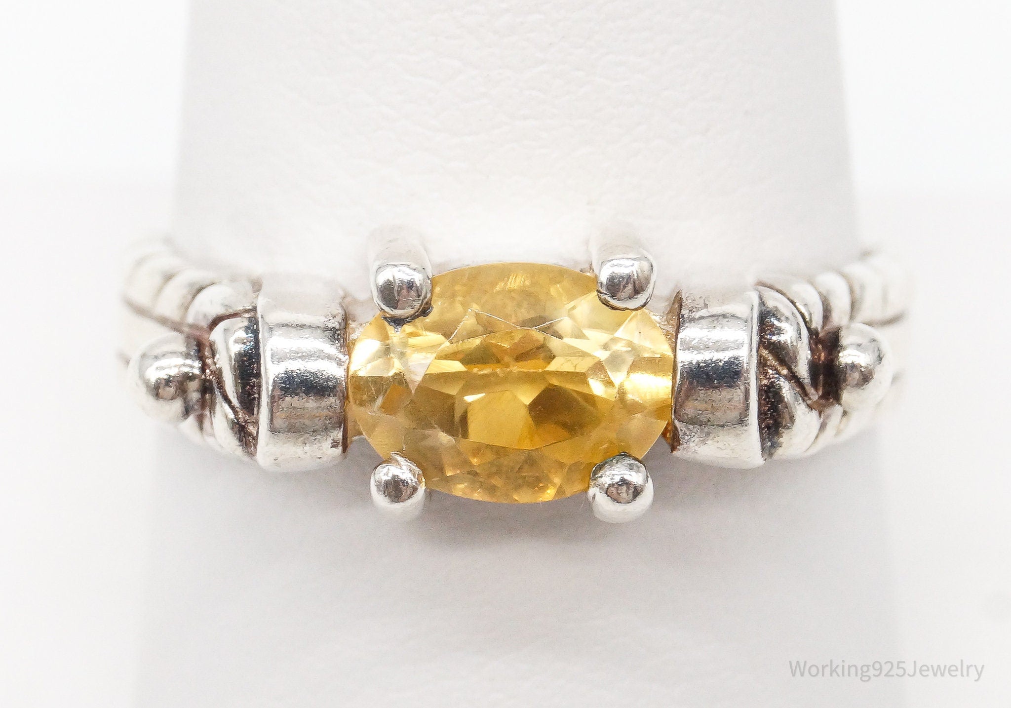 Vintage Citrine Sterling Silver Art Deco Ring - Size 9.5