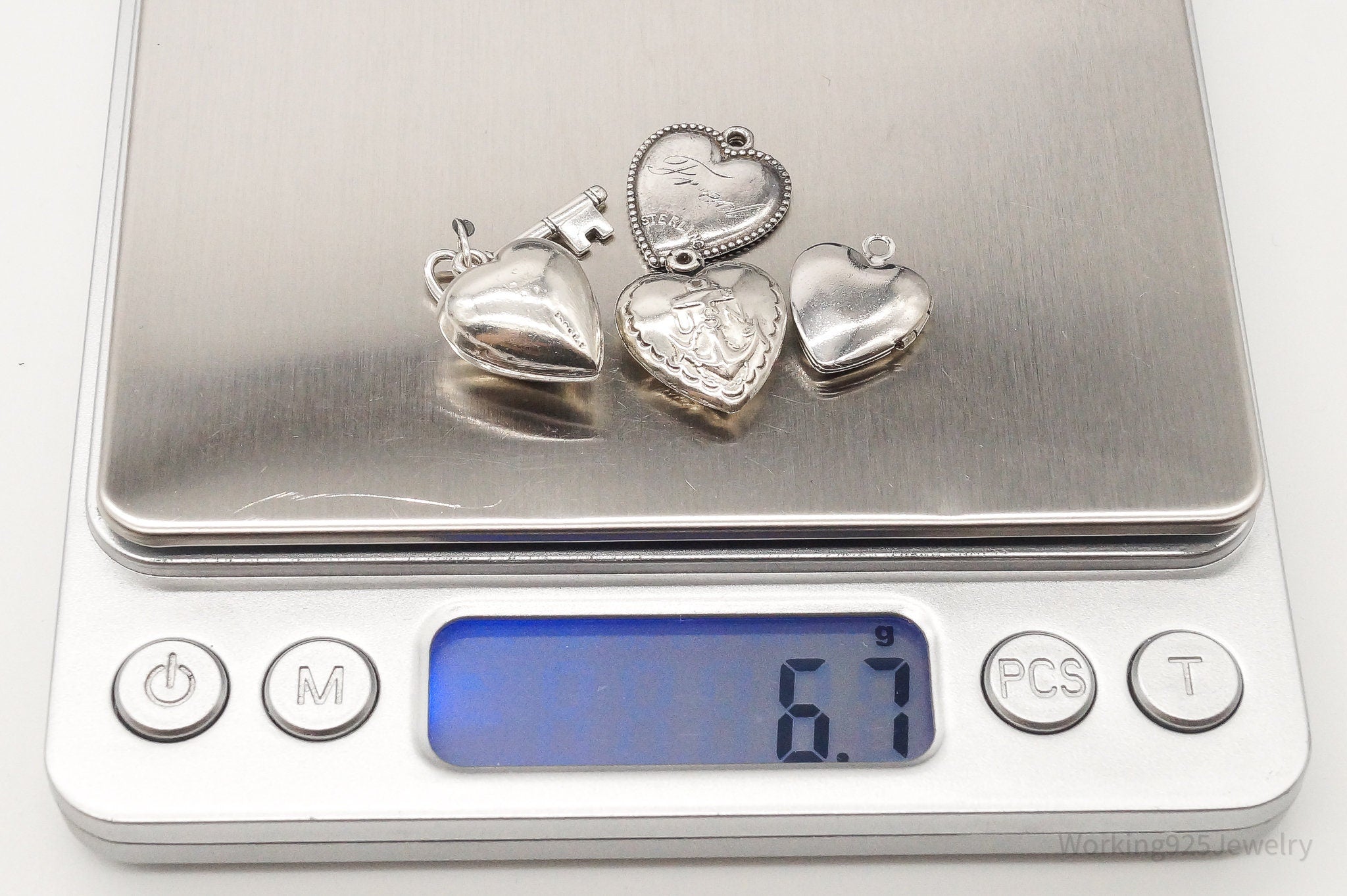 Antique Puffy Hearts Sterling Silver Charms Set Lot