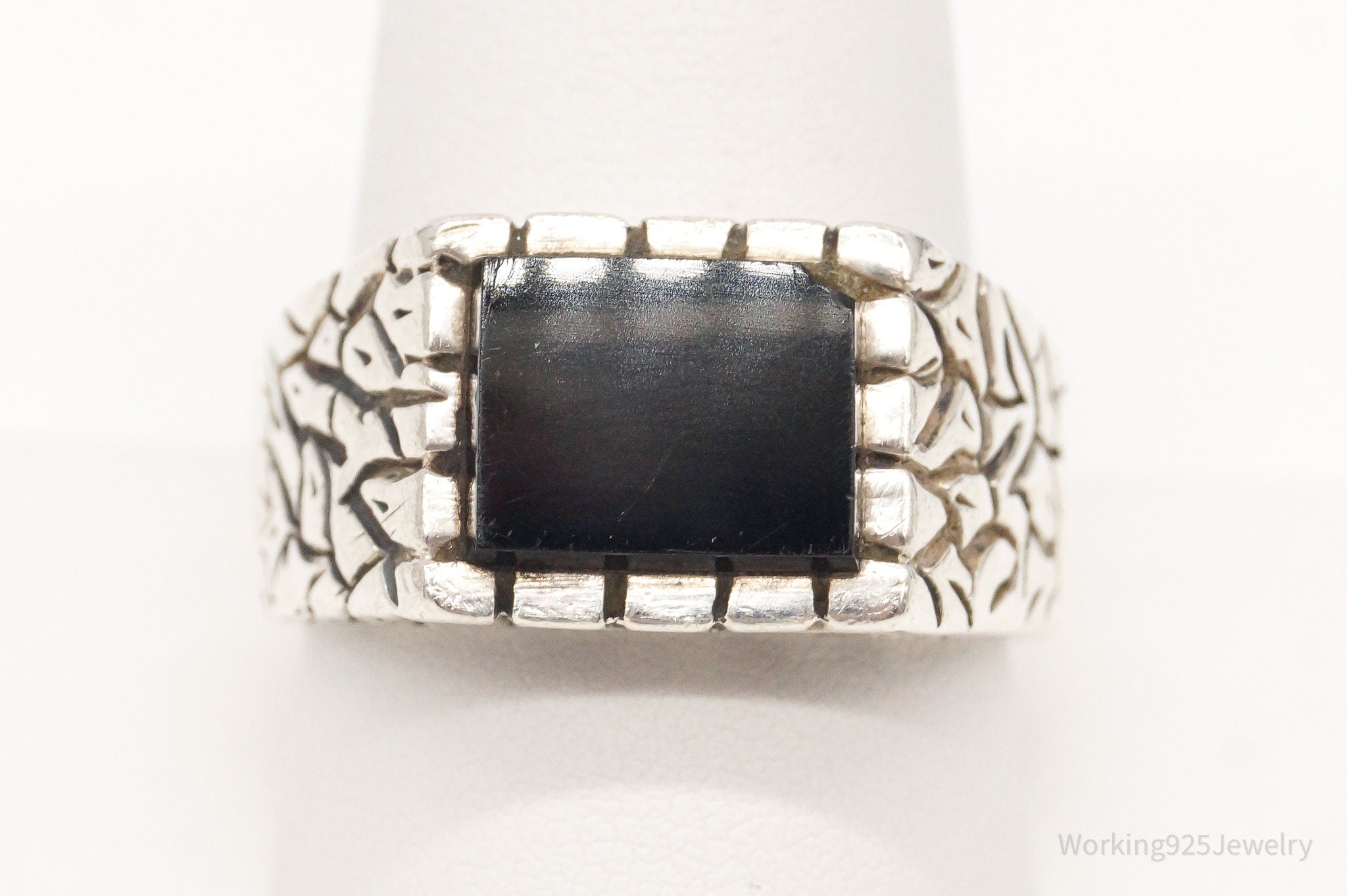 Vintage Black Onyx Sterling Silver Ring - Size 11