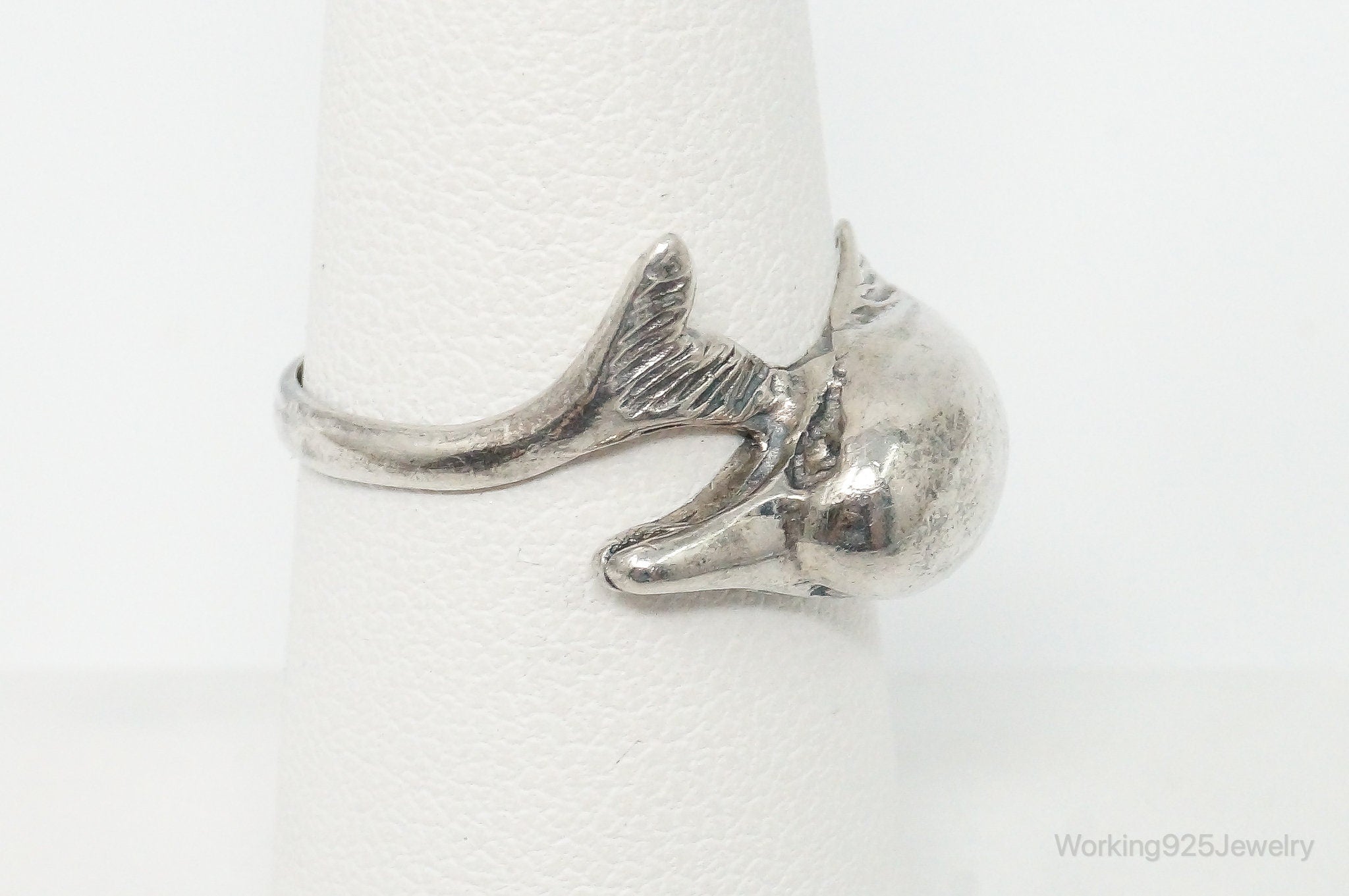 Vintage Dolphin Sterling Silver Wrap Ring - Size 7