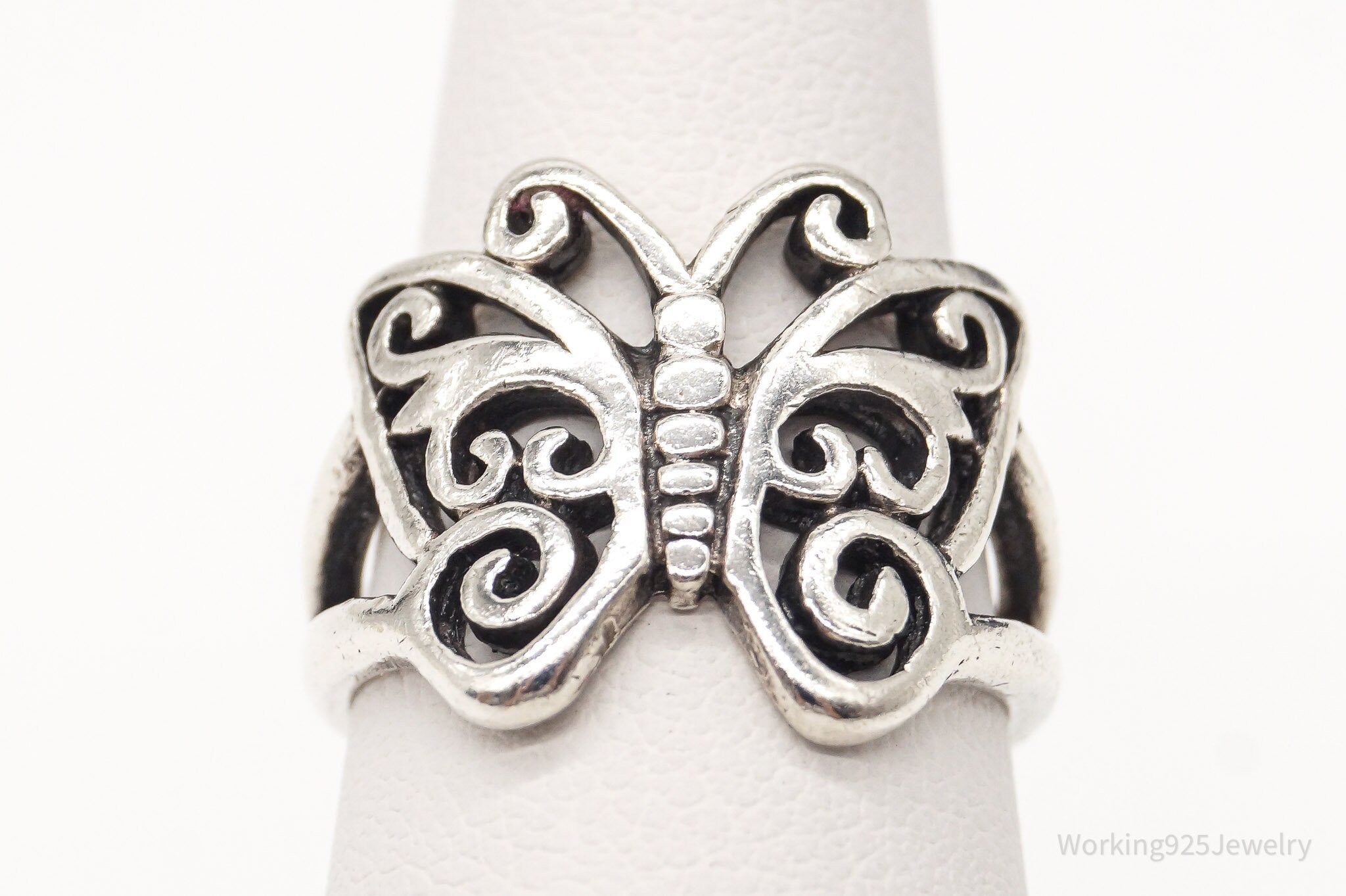 Vintage Butterfly Scroll Sterling Silver Ring - Size 5