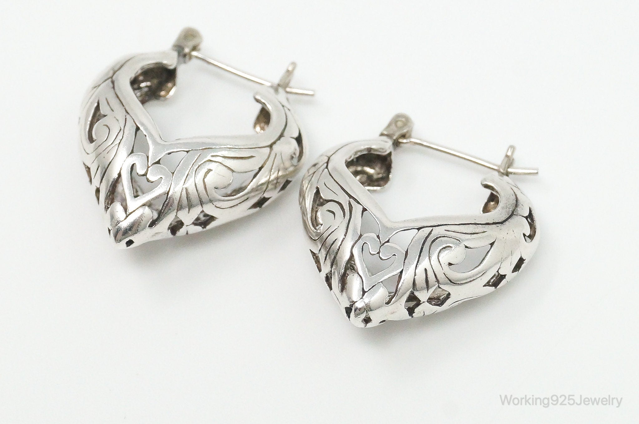 Vintage Bali Inspired Scroll Dip Sterling Silver Earrings