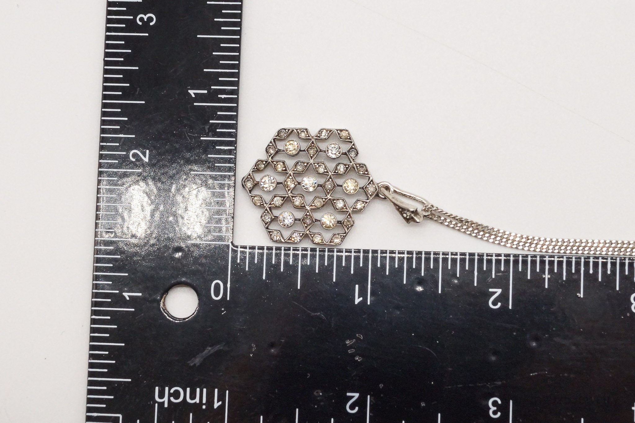 Antique Vintage Faux Diamonds Snowflake Sterling Silver Necklace