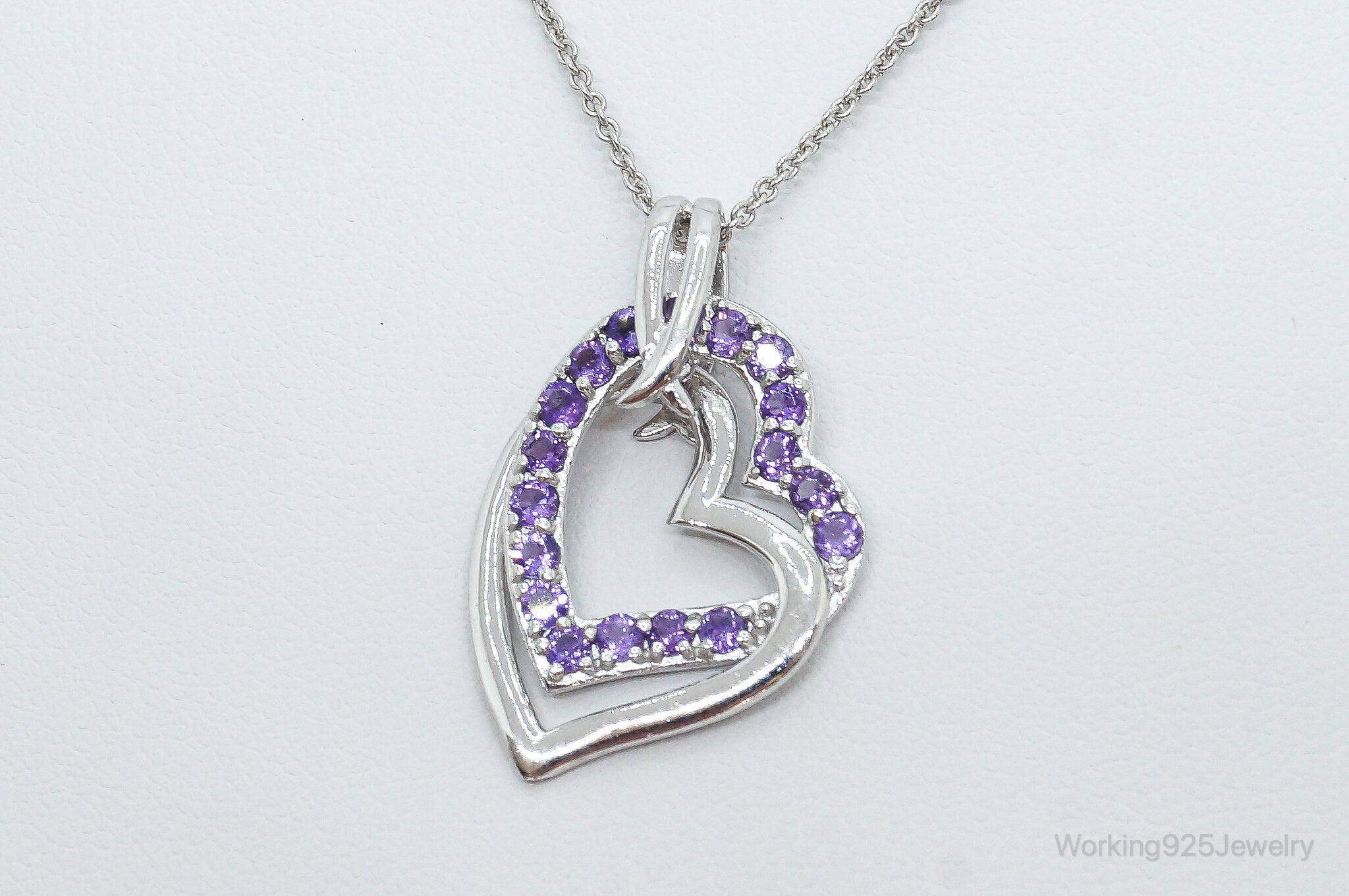 Designer Amethyst Cubic Zirconia Heart Sterling Silver Necklace