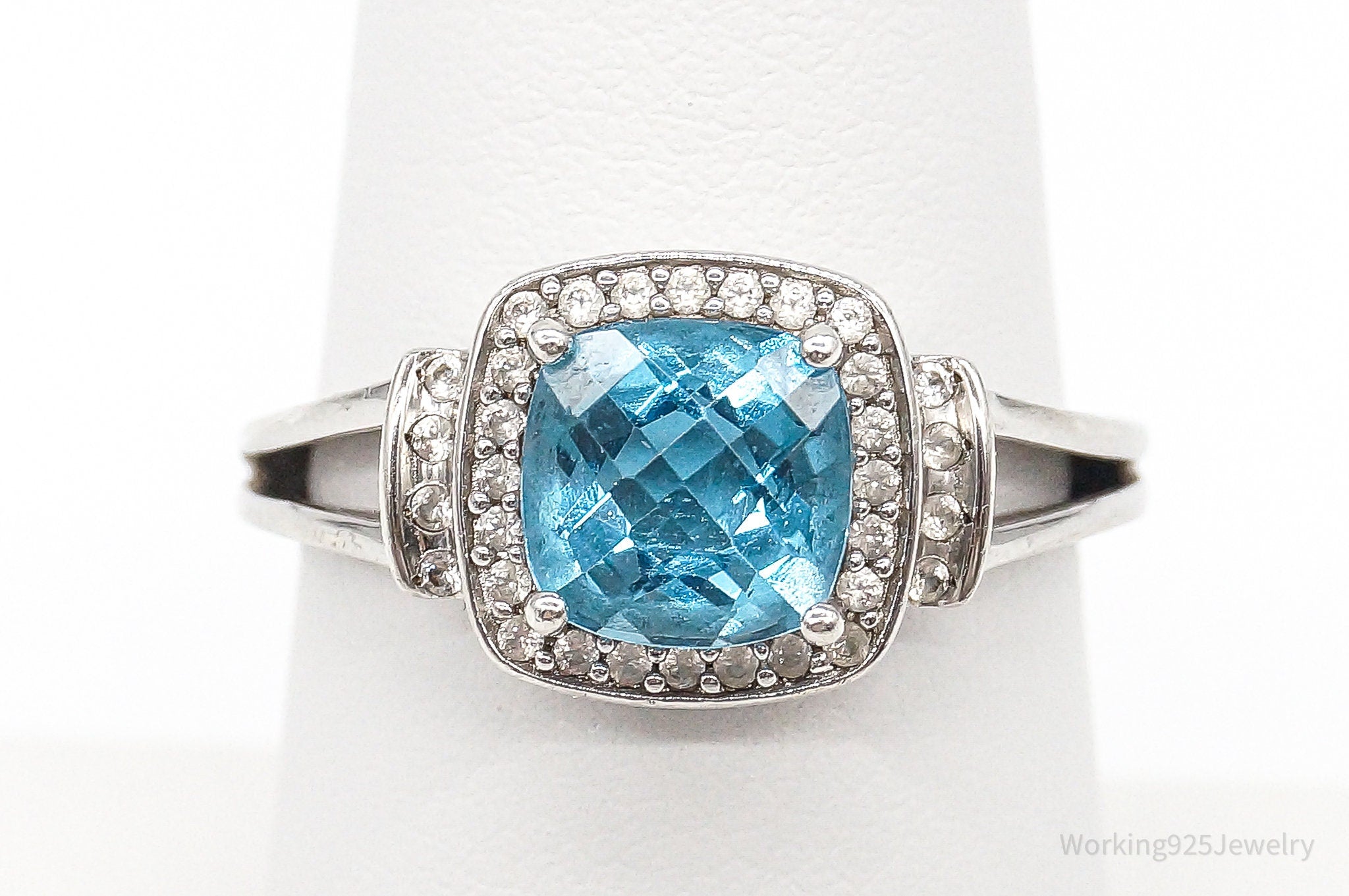 Blue Topaz Cubic Zirconia Sterling Silver Ring - Size 7