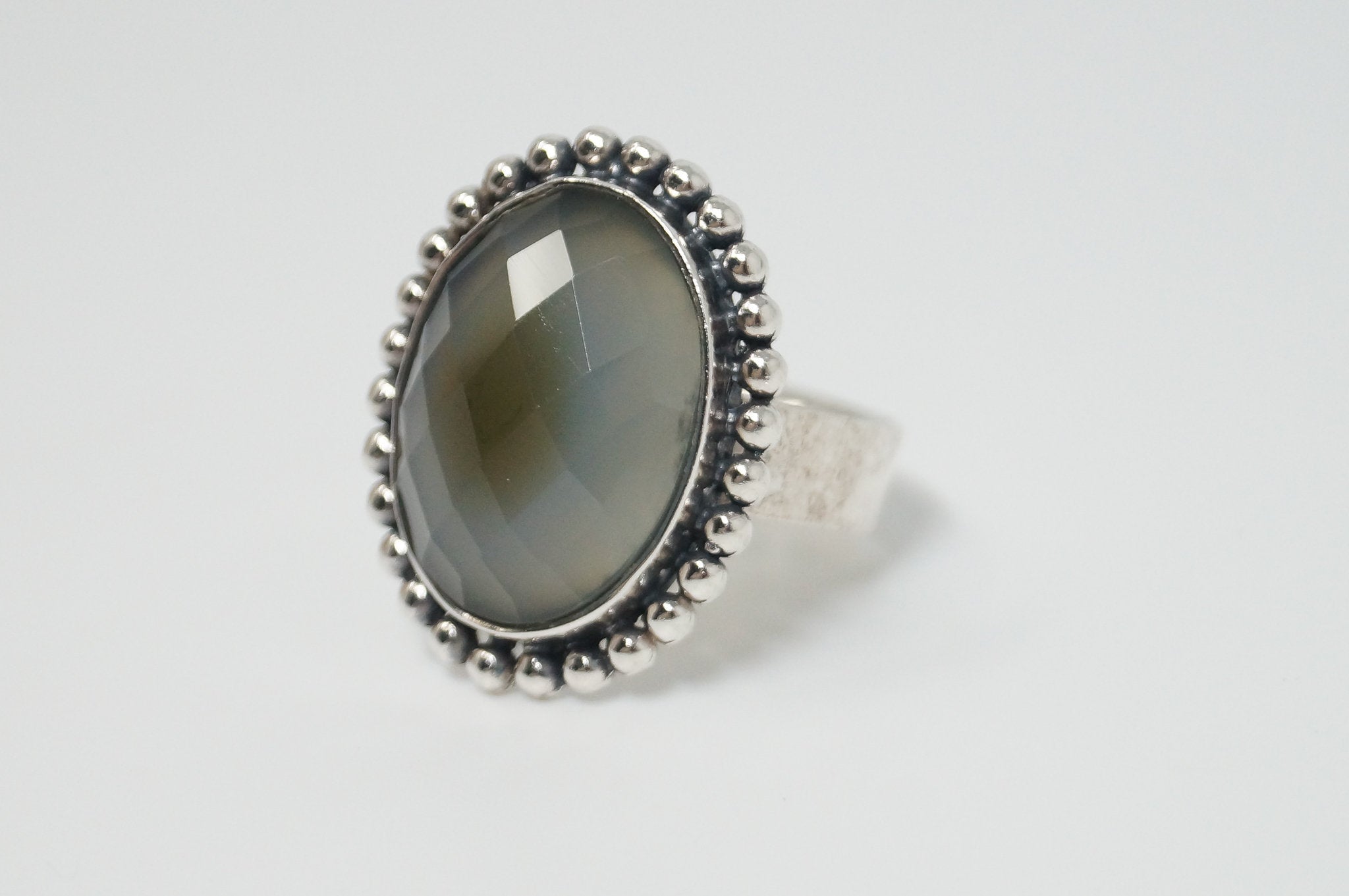 Vintage India Chalcedony Sterling Silver Ring - Sz 7.75