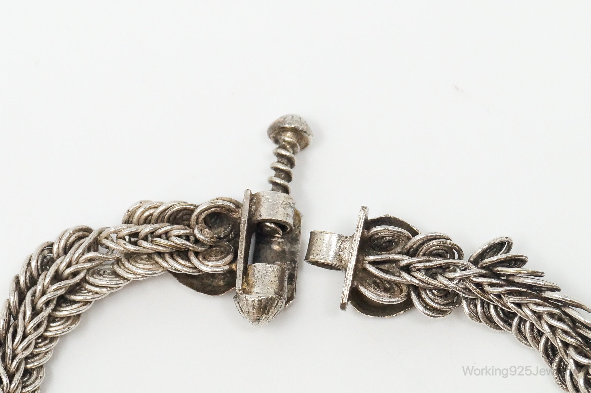 Antique Two Hearts Lovers Silver Screw Clasp Bracelet