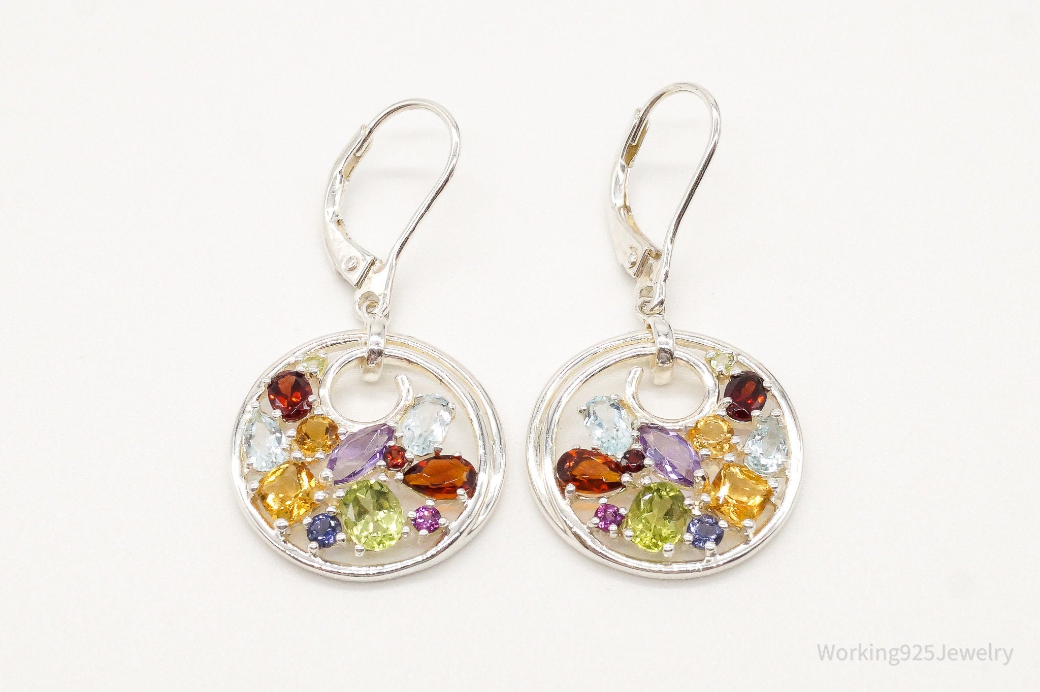 Multi Gemstones Sterling Silver Dangle Earrings