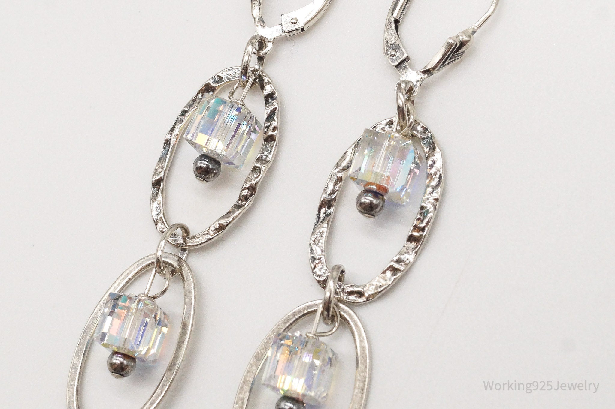 Long Vintage Crystal Sterling Silver Earrings