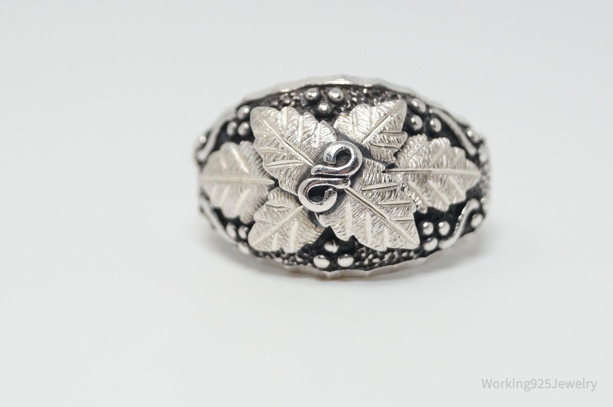 Antique Designer WM Co Grape Vine Sterling Silver Ring - Size 12