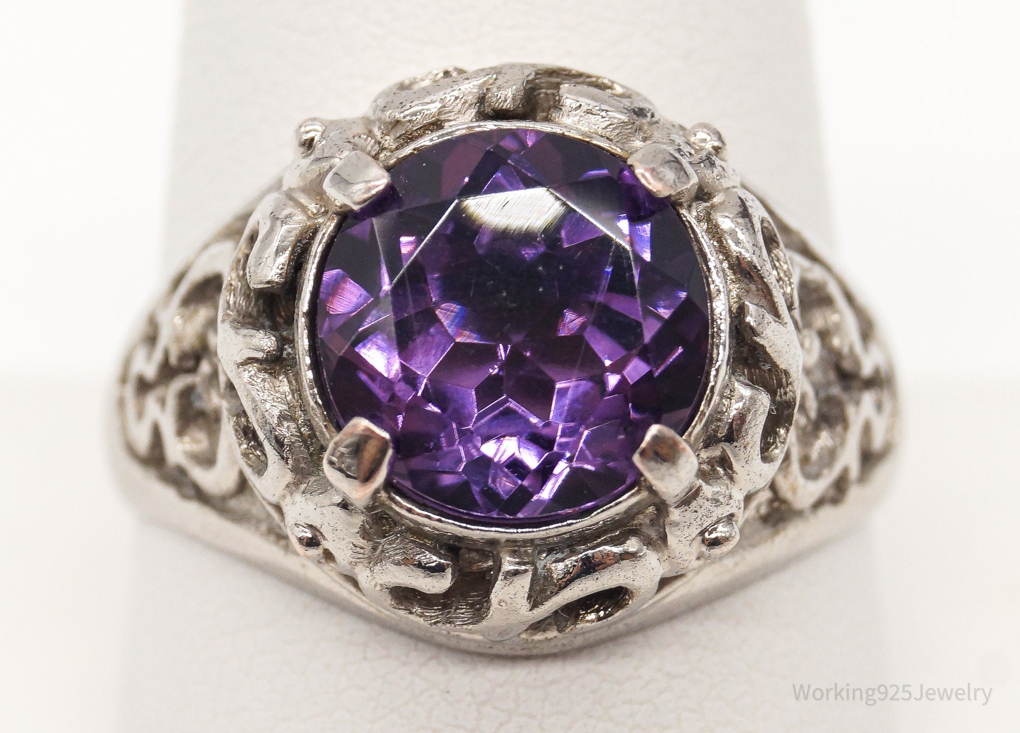 Vintage Amethyst Sterling Silver Plated Ring - Size 10