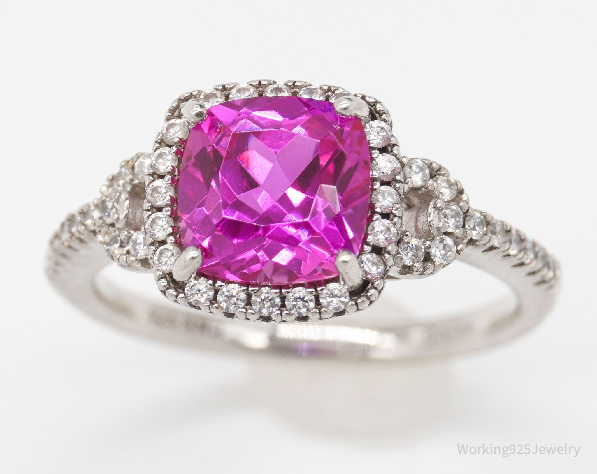 Designer Pink Sapphire Cubic Zirconia Sterling Silver Ring - Size 9