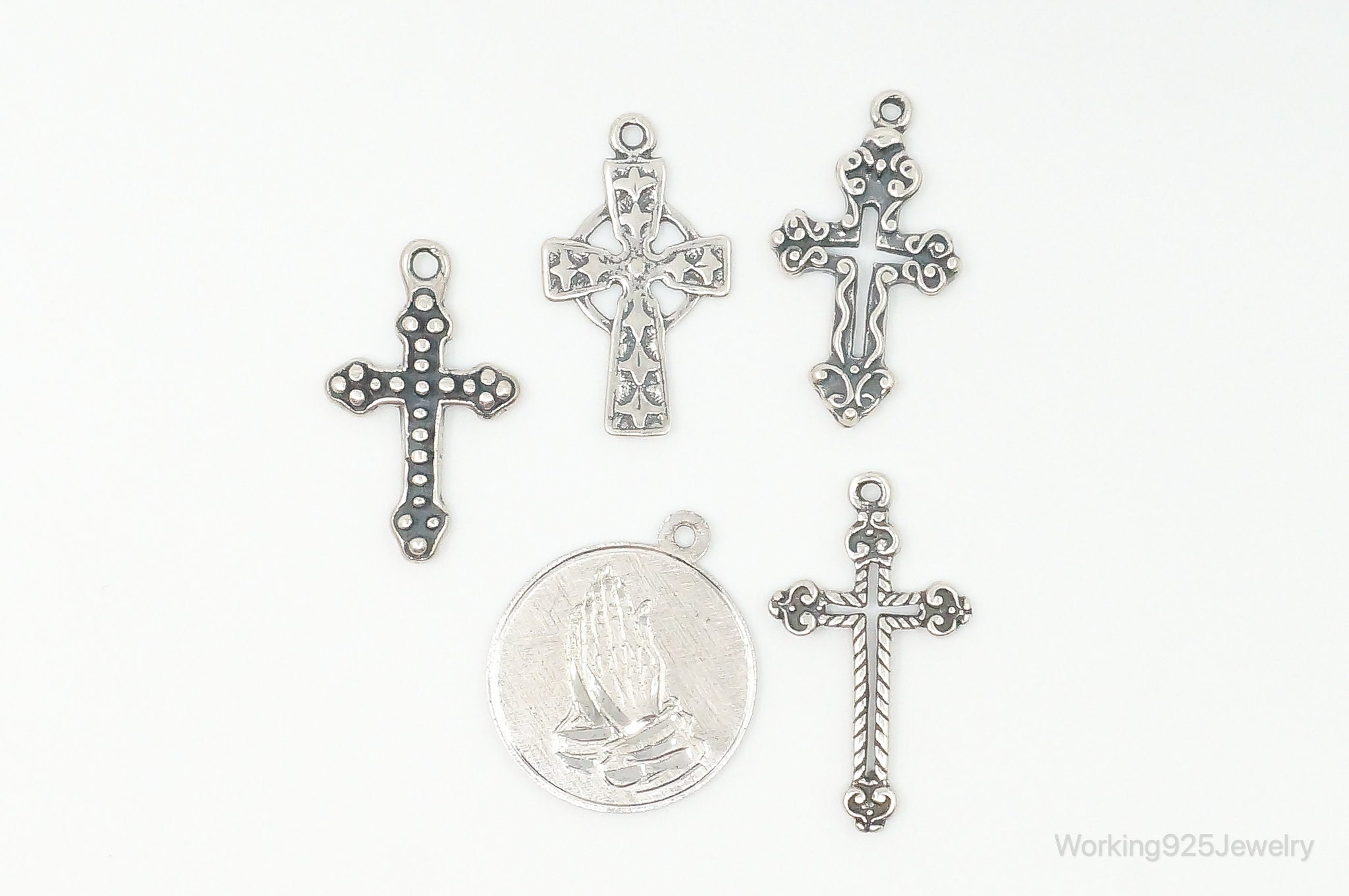 Vintage Crosses & Prayer Sterling Silver Charms Lot