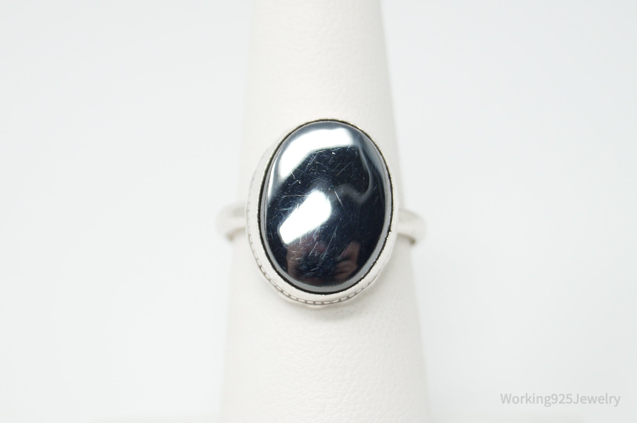 Antique Hematite Sterling Silver Ring - Size 6.5