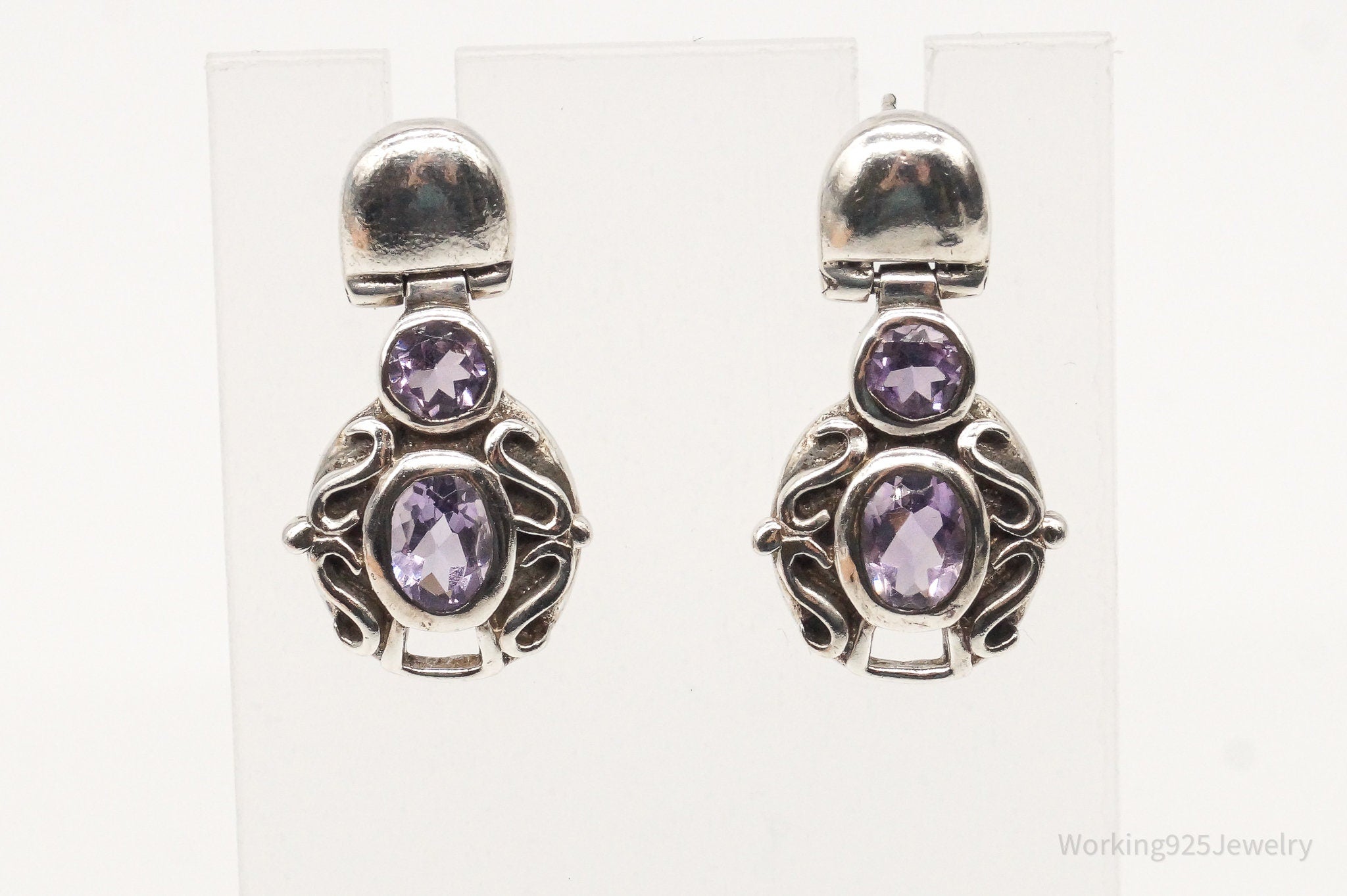 Vintage Designer SI Amethyst Sterling Silver Earrings