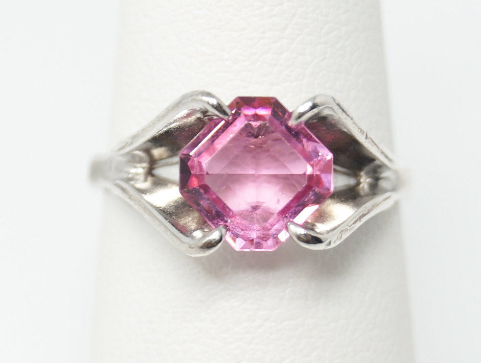 Antique Joseph Esposito Espo Pink Art Glass Sterling Silver Ring Size 4.75