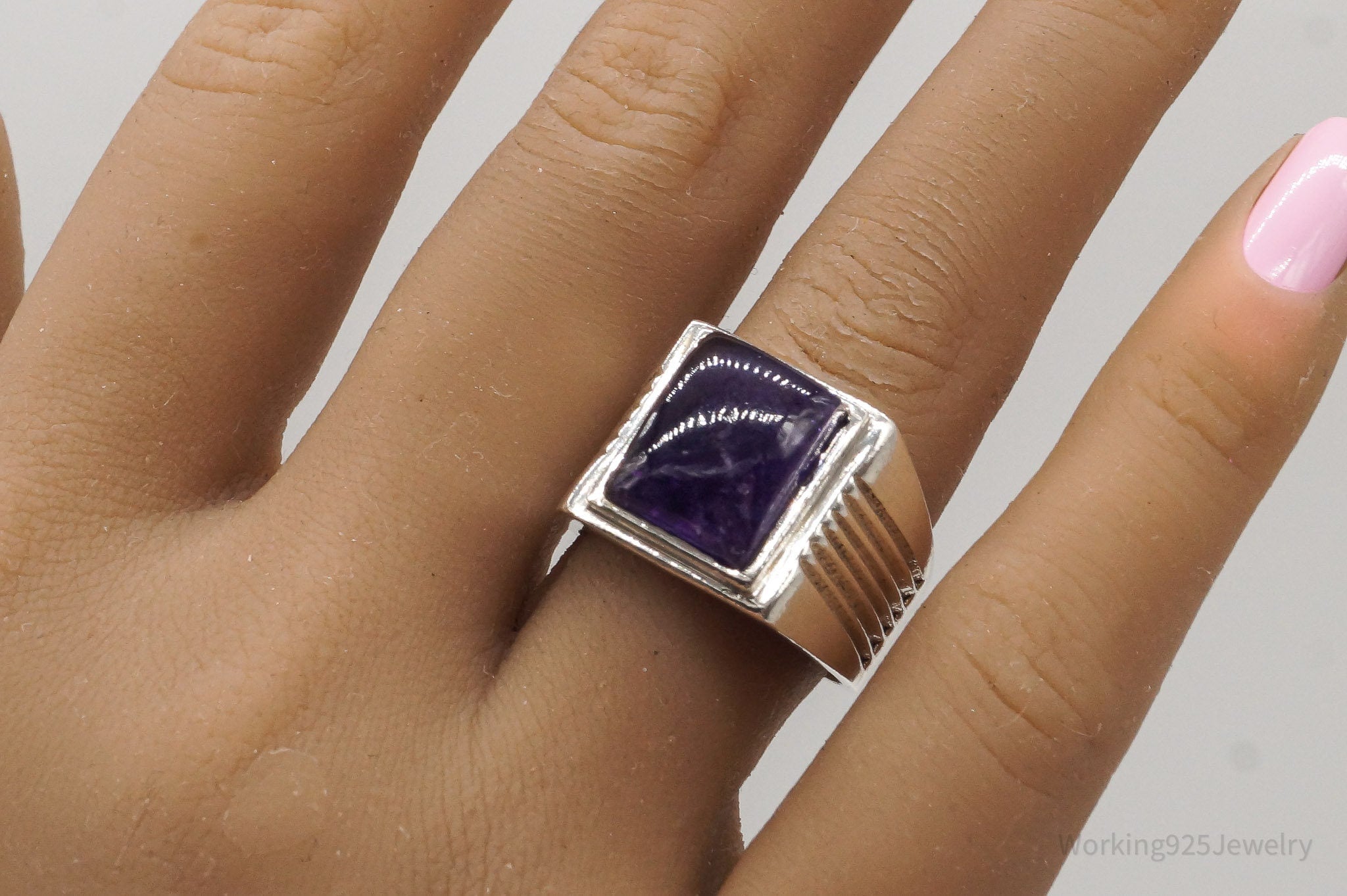 Vintage Amethyst Sterling Silver Ring - Size 7.75