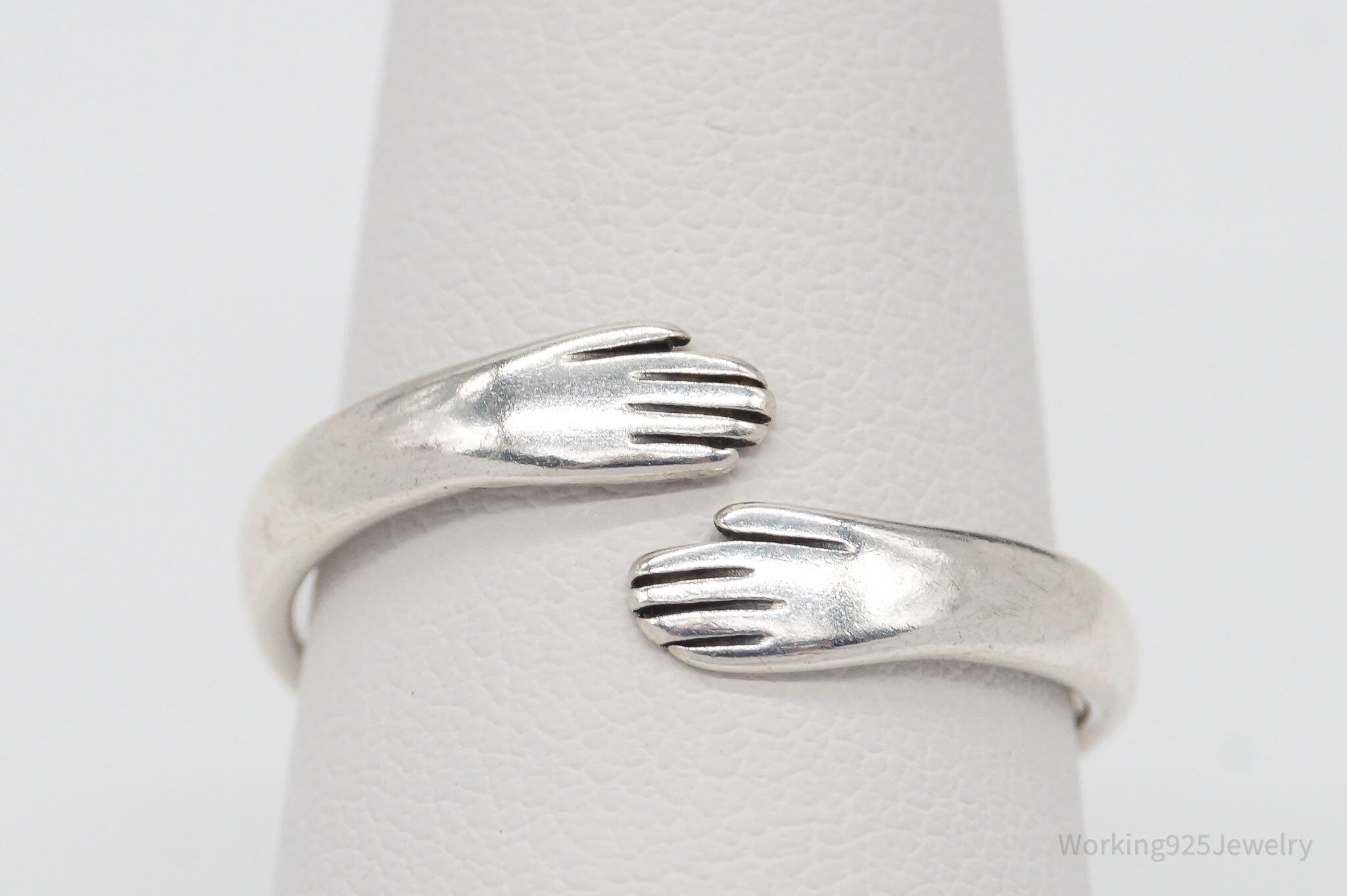 Designer Krause Hugging Hands Sterling Silver Wrap Ring - Size 9.25 Adjustable