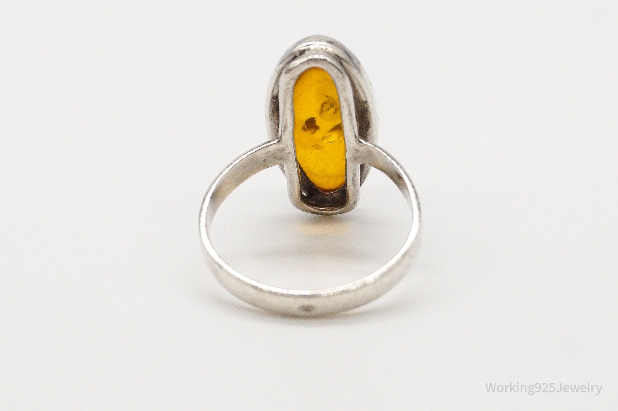 Vintage Amber Modernist Sterling Silver Ring - Size 8.25