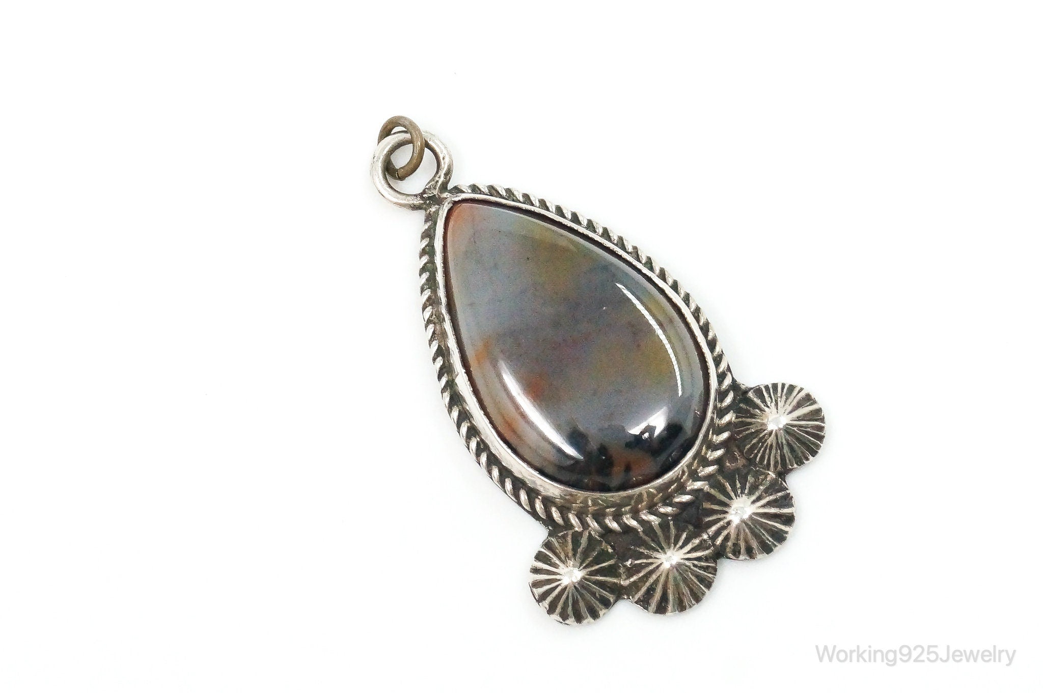 Large Vintage Native American Montana Agate Sterling Silver Pendant