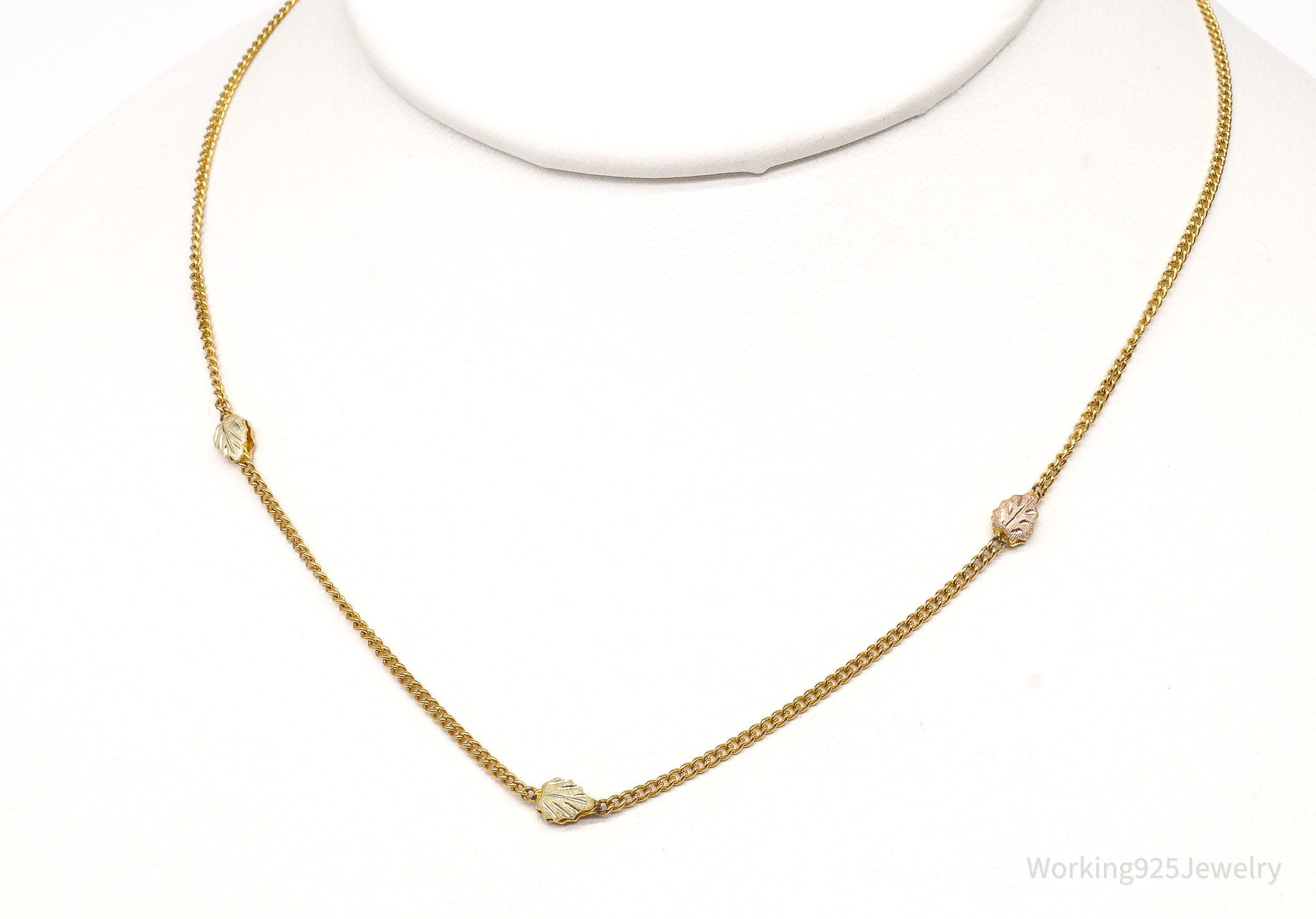 Vintage 14K Gold Filled Leaves Chain Link Necklace 14.5"