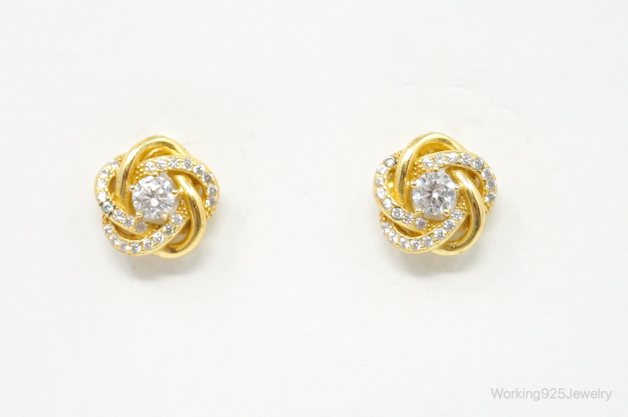 Vintage Cubic Zirconia Gold Vermeil Sterling Silver Earrings