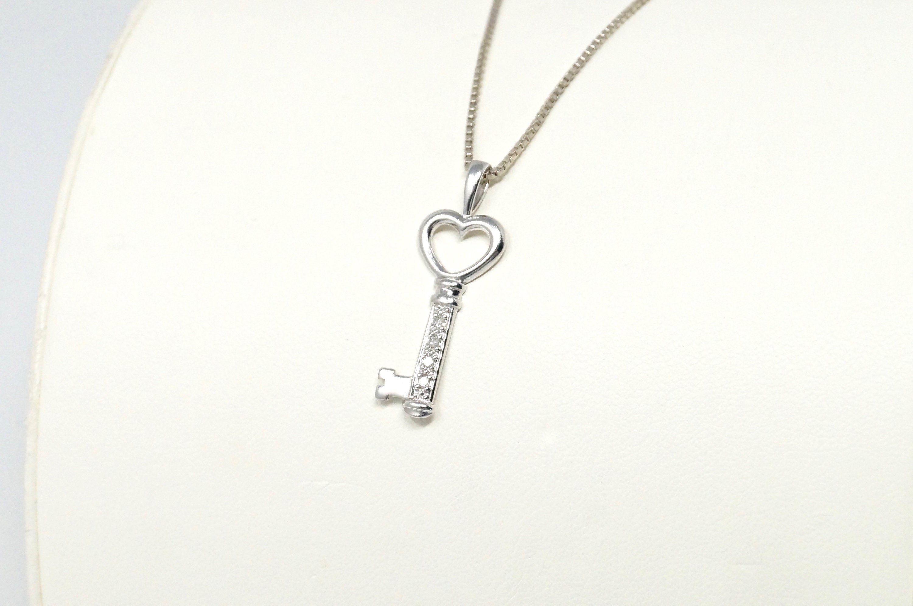 Vintage Diamond Heart Key "Key To My Heart" Sterling Silver Necklace 20"