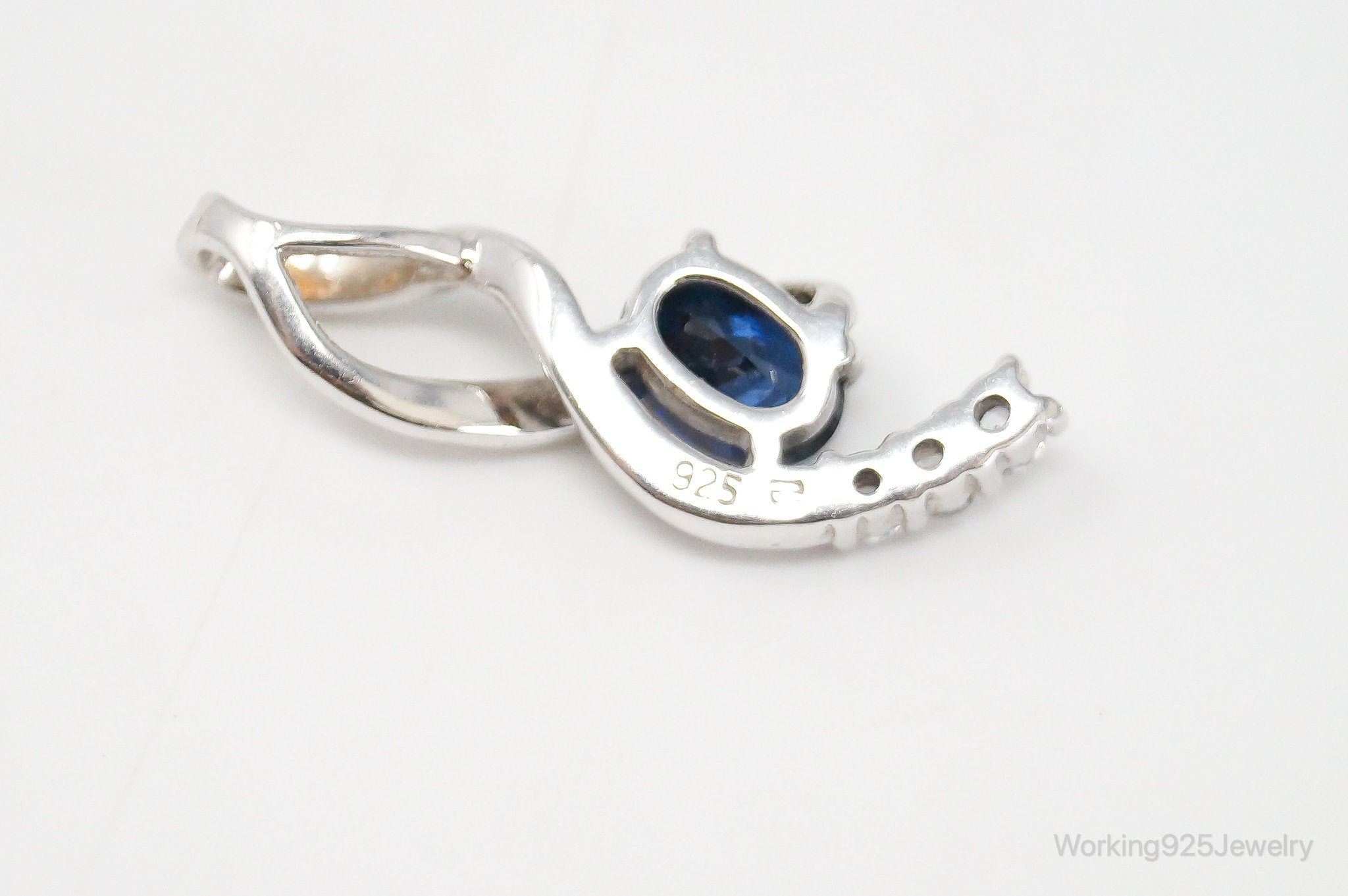 Blue Sapphire Cubic Zirconia Sterling Silver Necklace Pendant