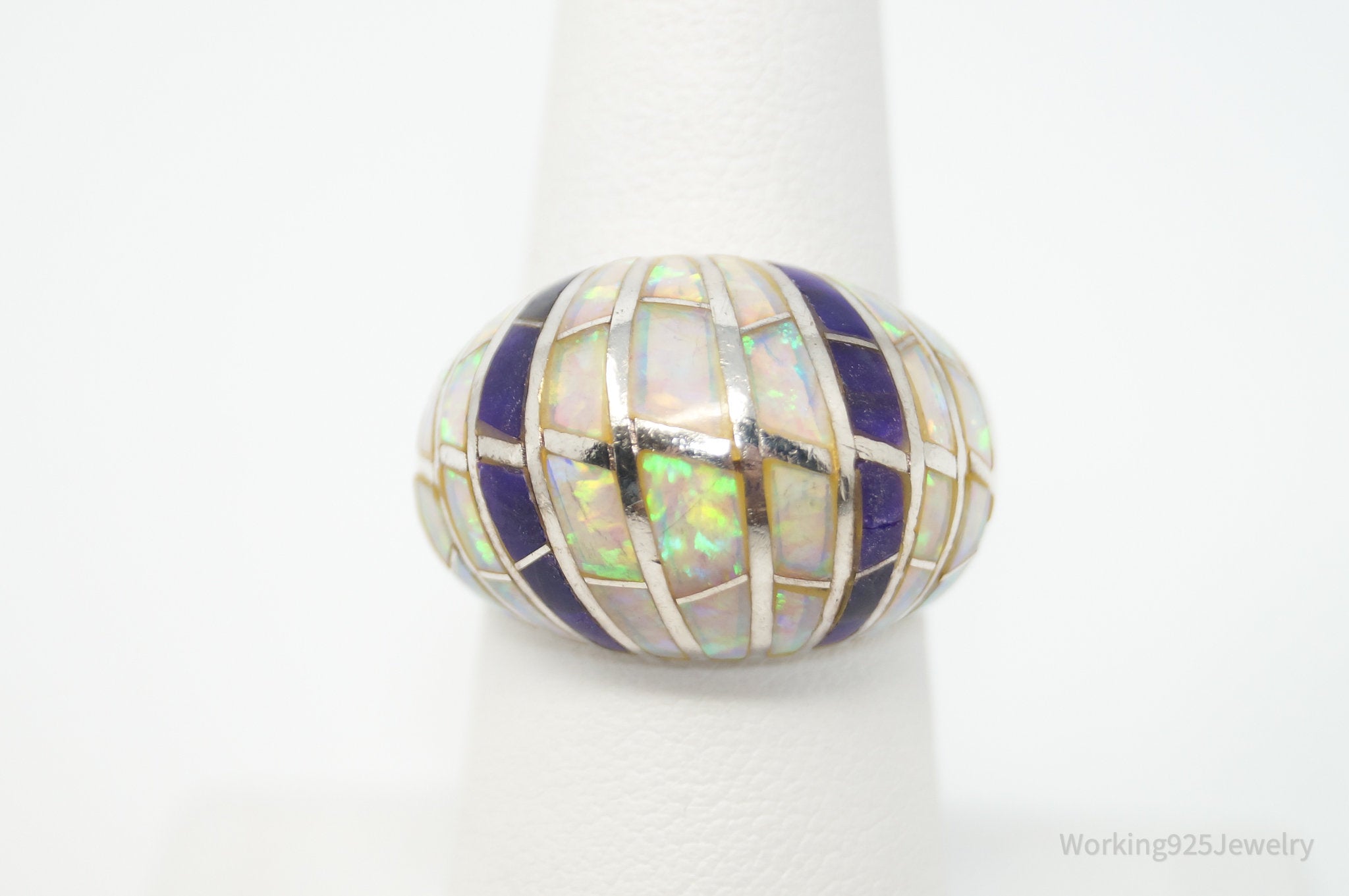 Vintage Art Deco Amethyst Opal Sterling Silver Statement Ring - Size 7.25