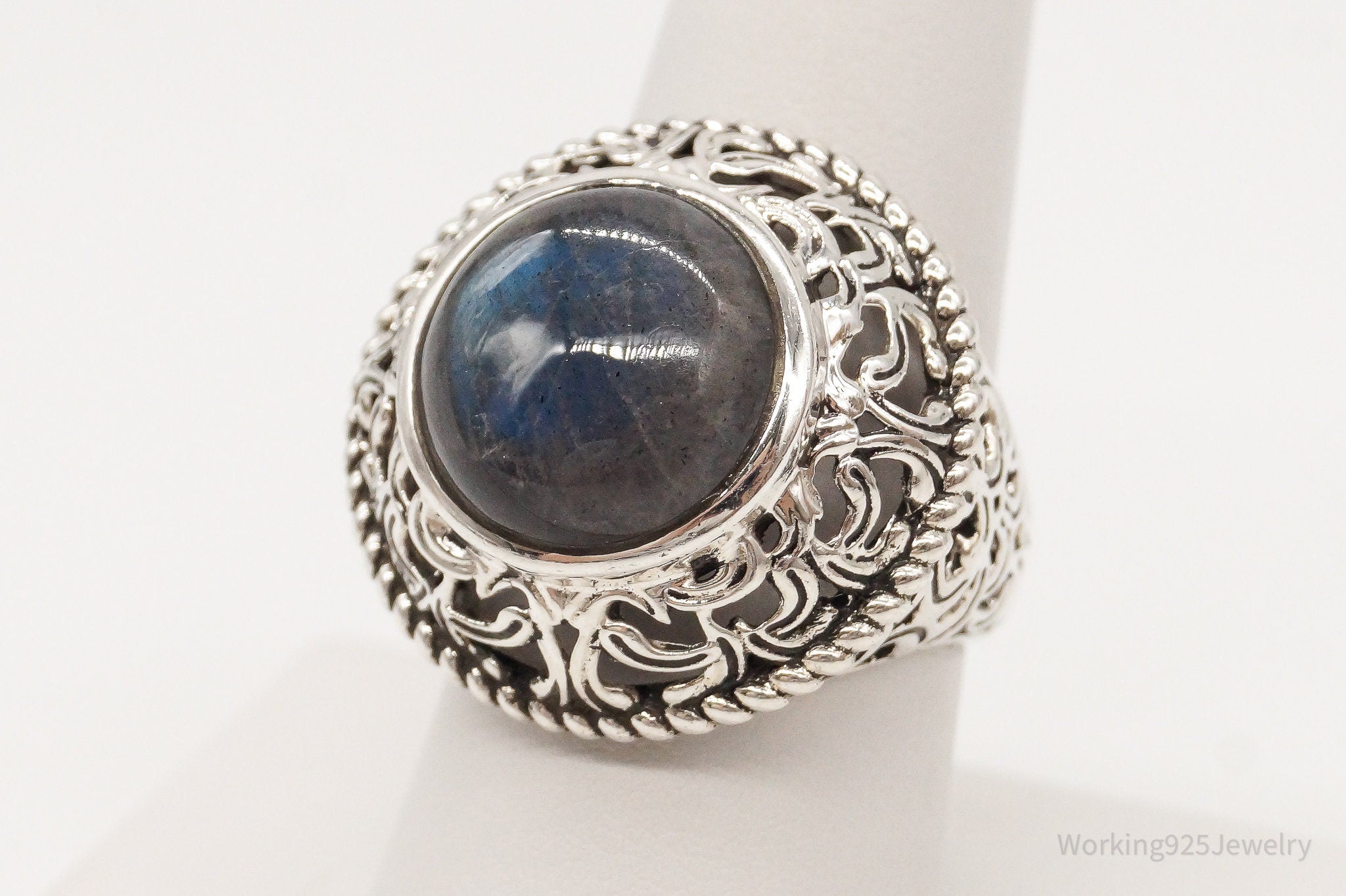 Tall Labradorite Sterling Silver Ring - Size 8.25