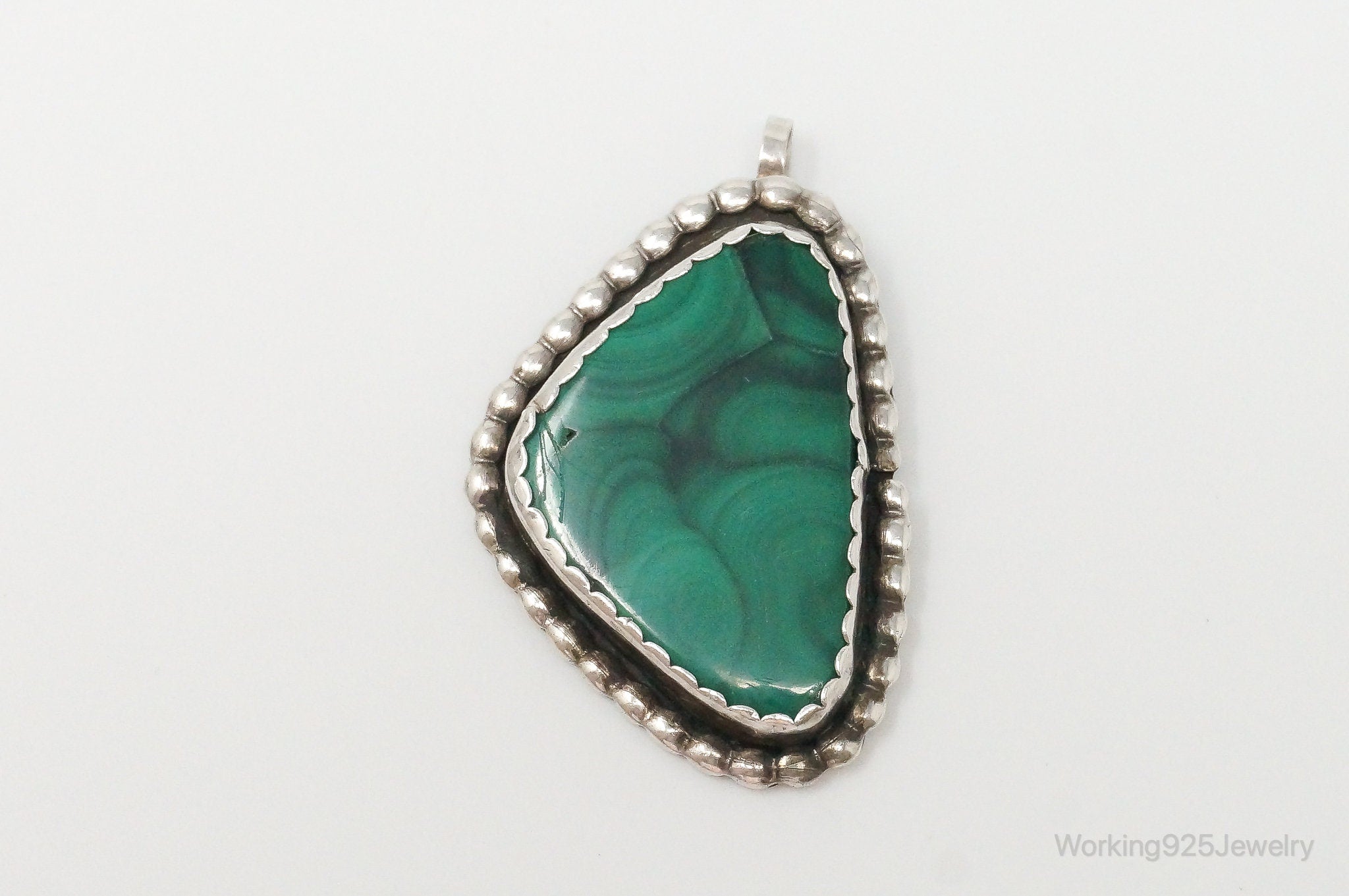 Large Vintage Native American Unsigned Malachite Sterling Silver Pendant
