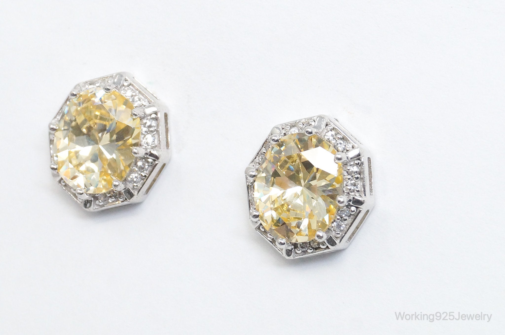 Designer ADI Large Citrine Cubic Zirconia Sterling Silver Earrings