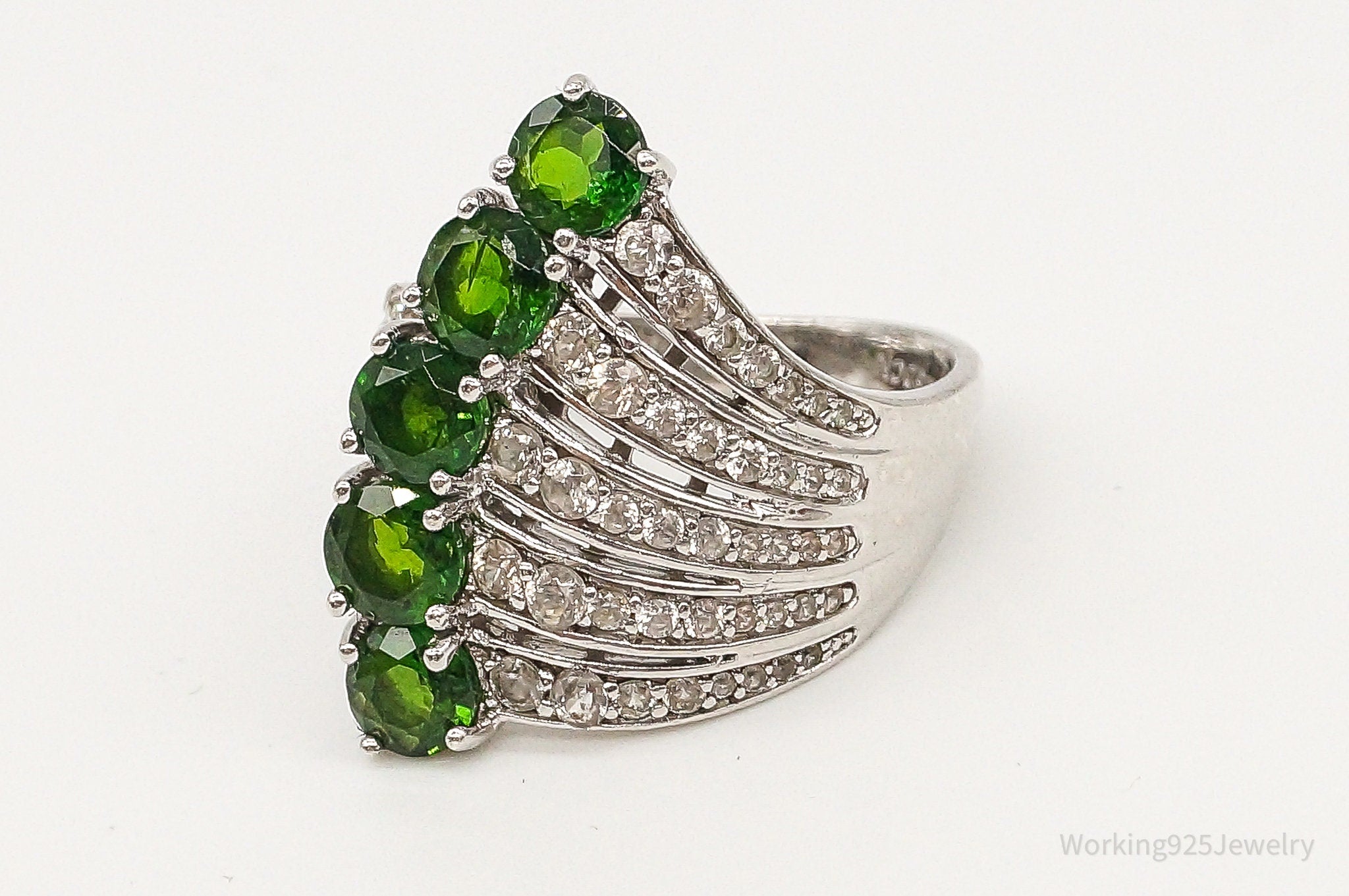 Designer Peridot Cubic Zirconia Sterling Silver Ring - Size 8.25