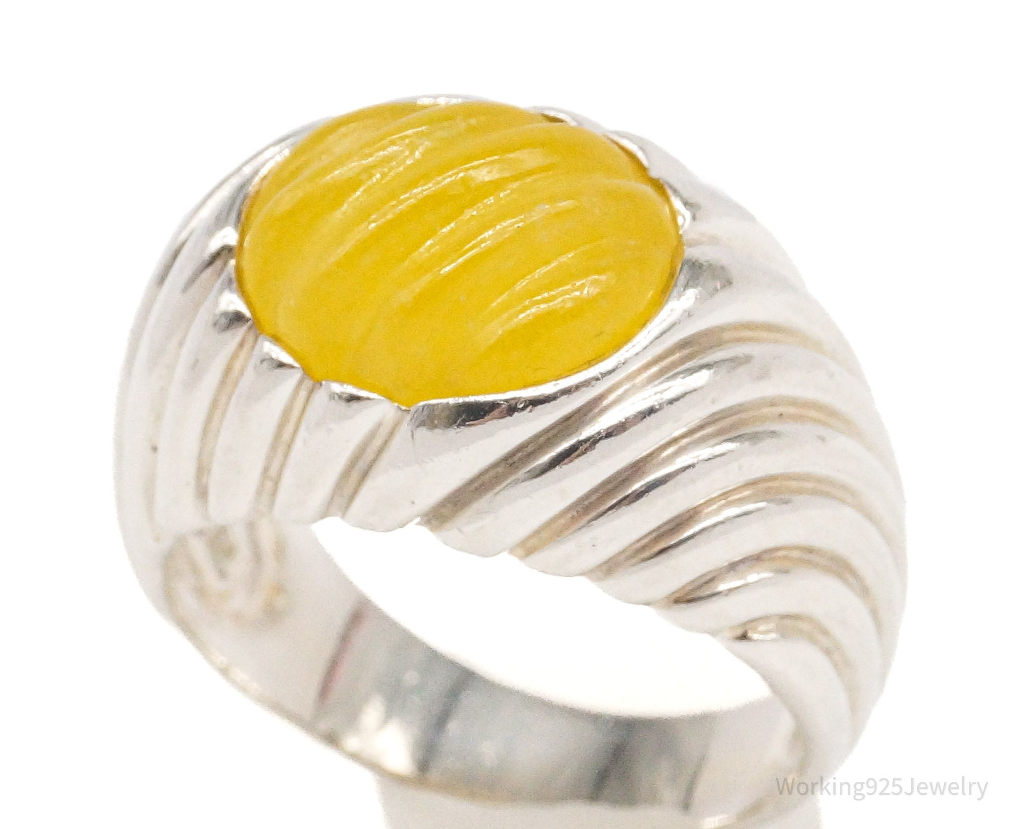 Vintage Designer Ross Simons Yellow Jade Sterling Silver Ring - Size 8