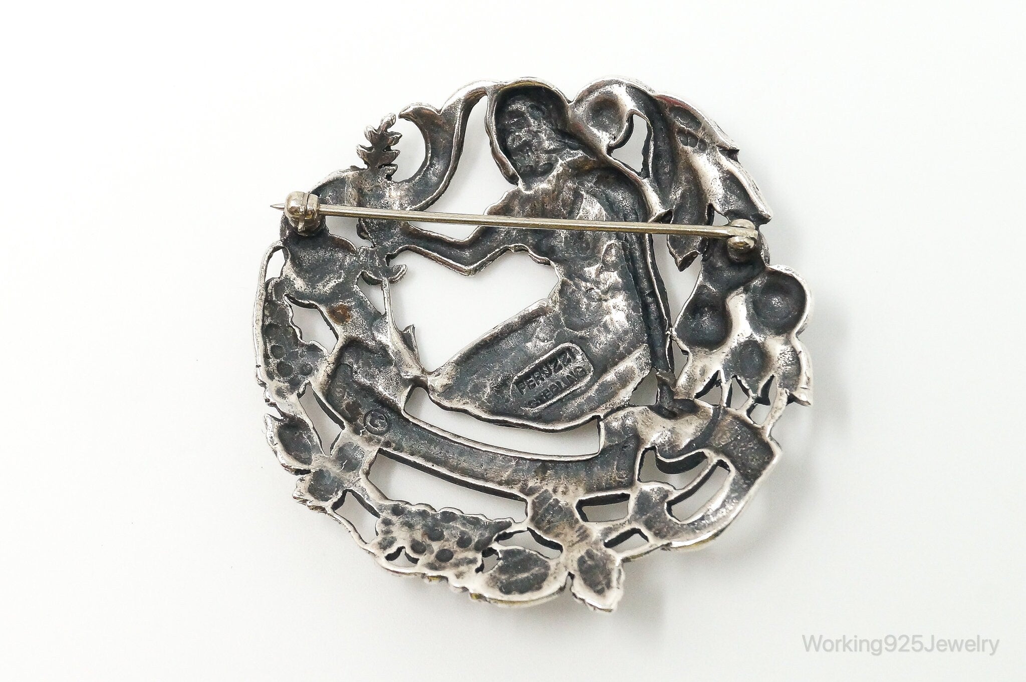 RARE Large Vintage Designer Peruzzi Zodiac VIRGO Sterling Silver Pin Brooch