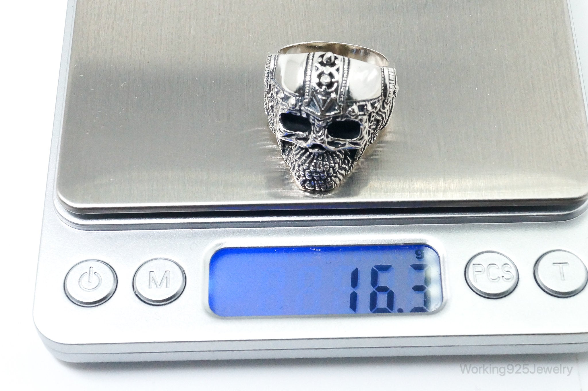 Vintage Detailed Large Skull Sterling Silver Ring - SZ 10