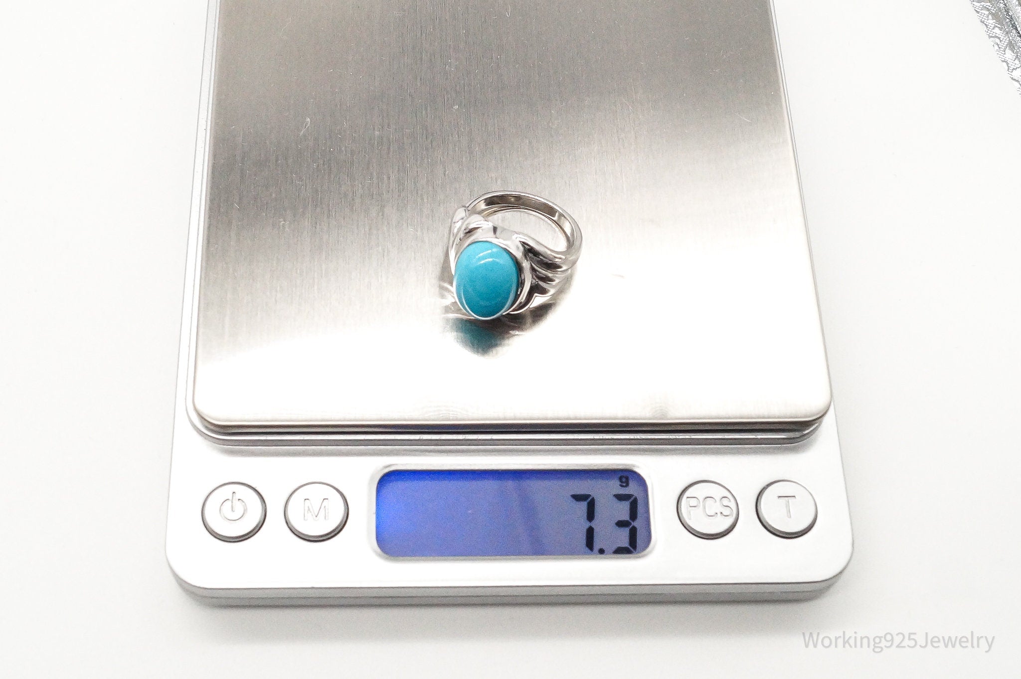 Designer JS Turquoise Sterling Silver Ring - Size 7