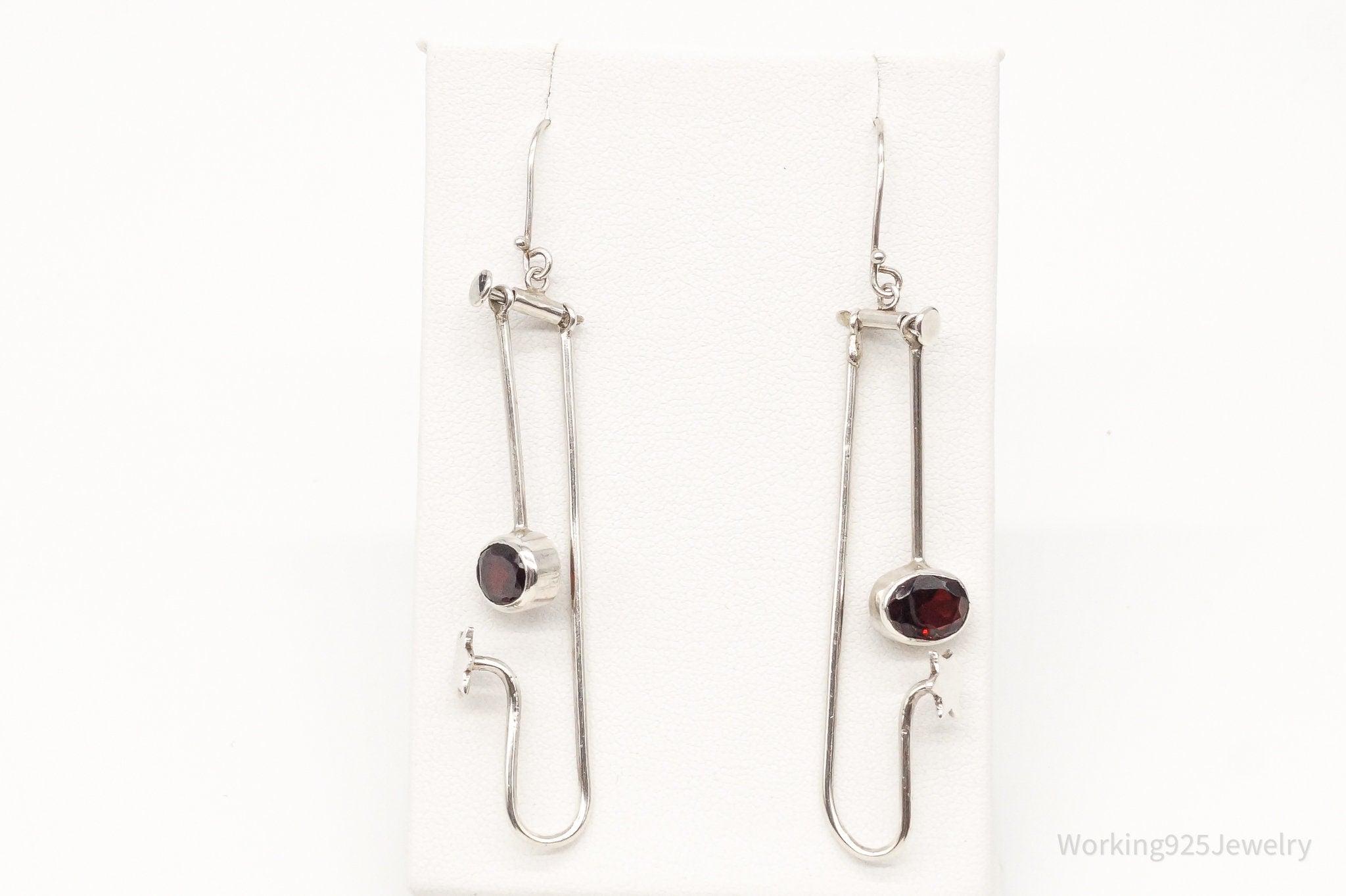 Vintage Garnet Long Moving Silver Earrings