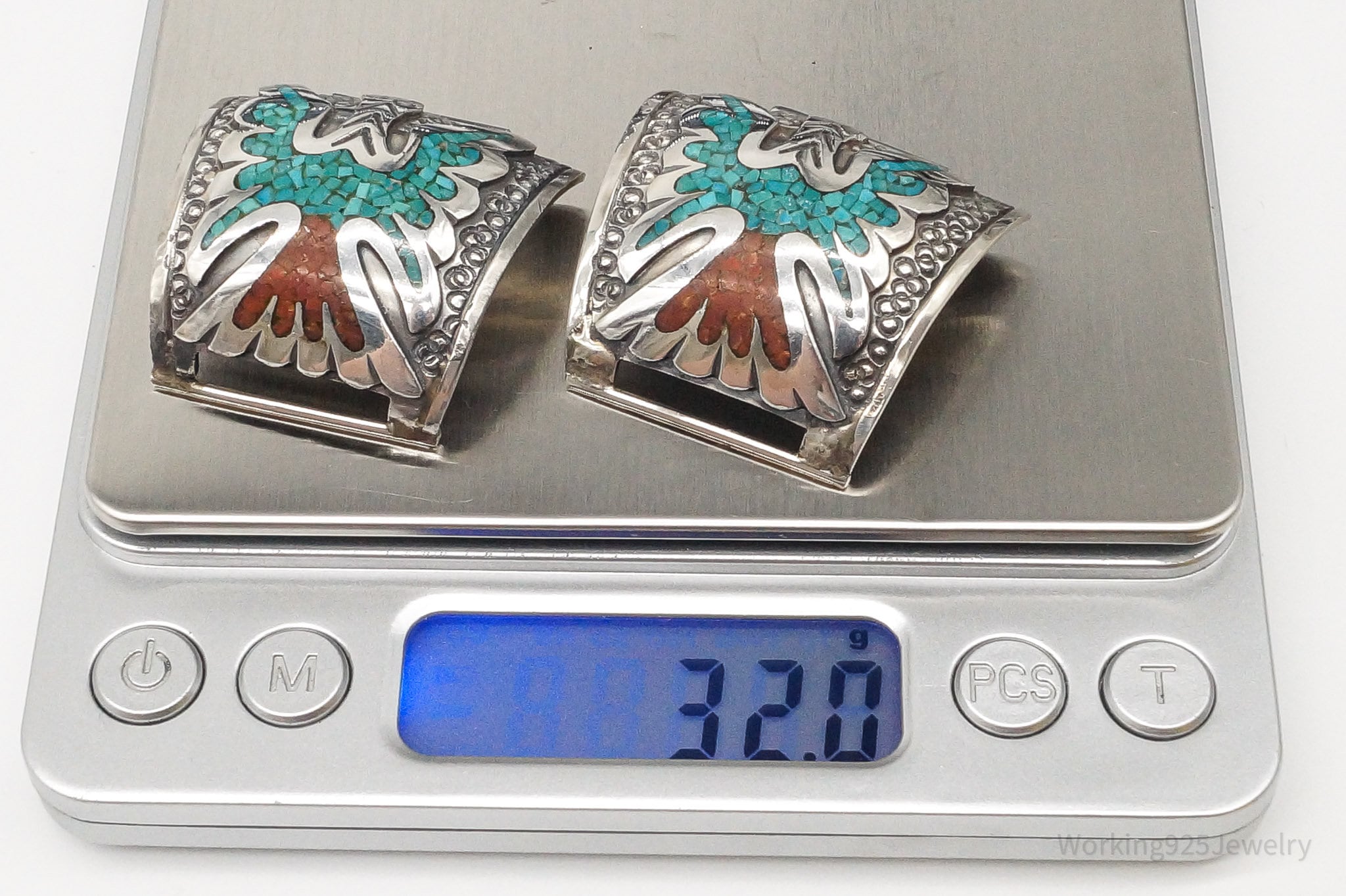 RARE Native American Thomas Singer Turquoise Coral Silver Watch Ends Tips