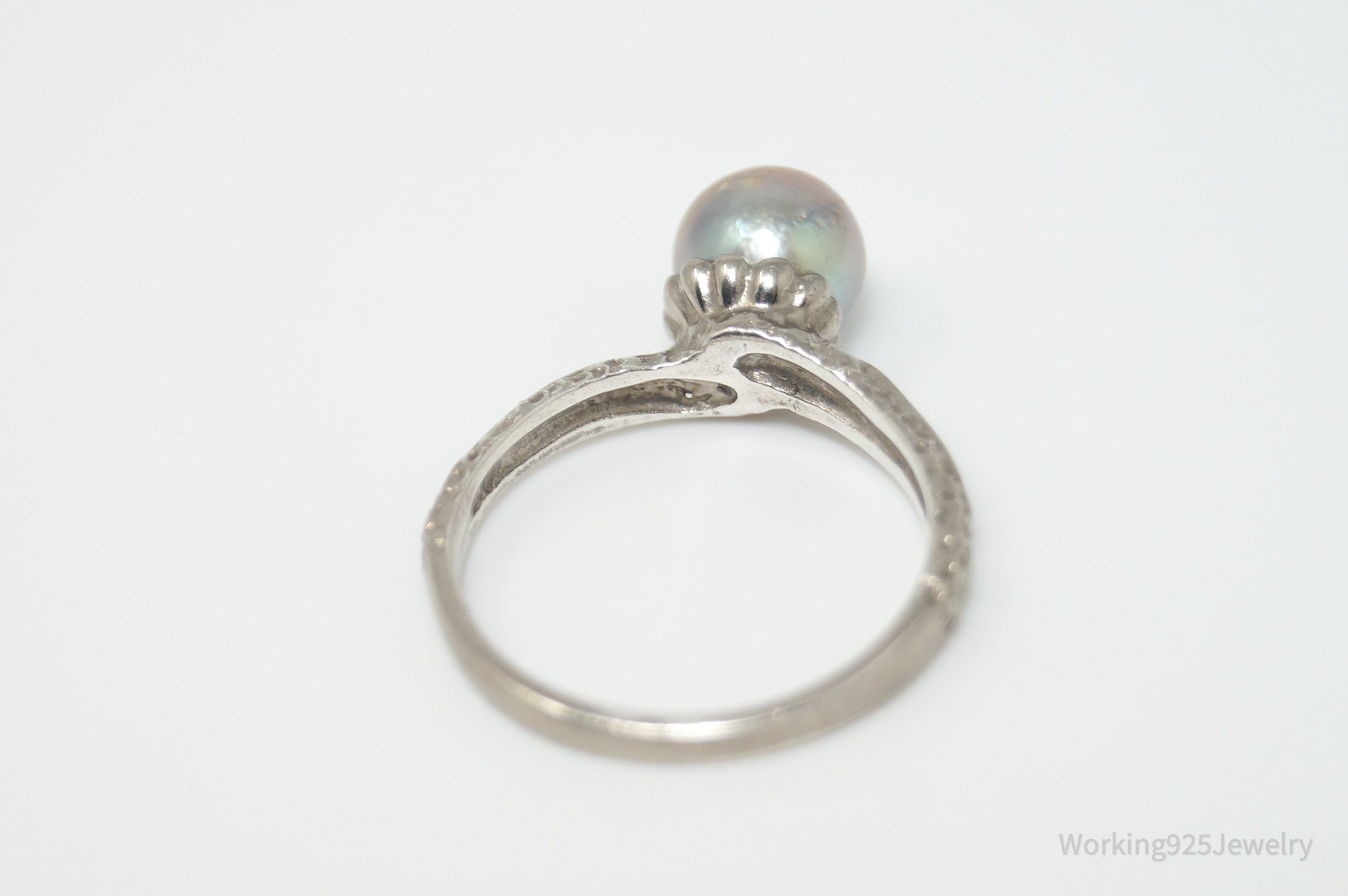 Antique Victorian Faux Pearl Silver Coated Ring - Sz 6.5