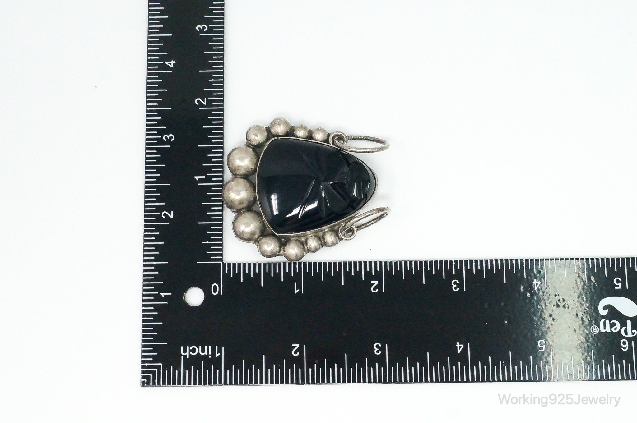 Large VTG Mexico Vaughn’s Black Onyx Tribal Mask Sterling Silver Brooch Pin