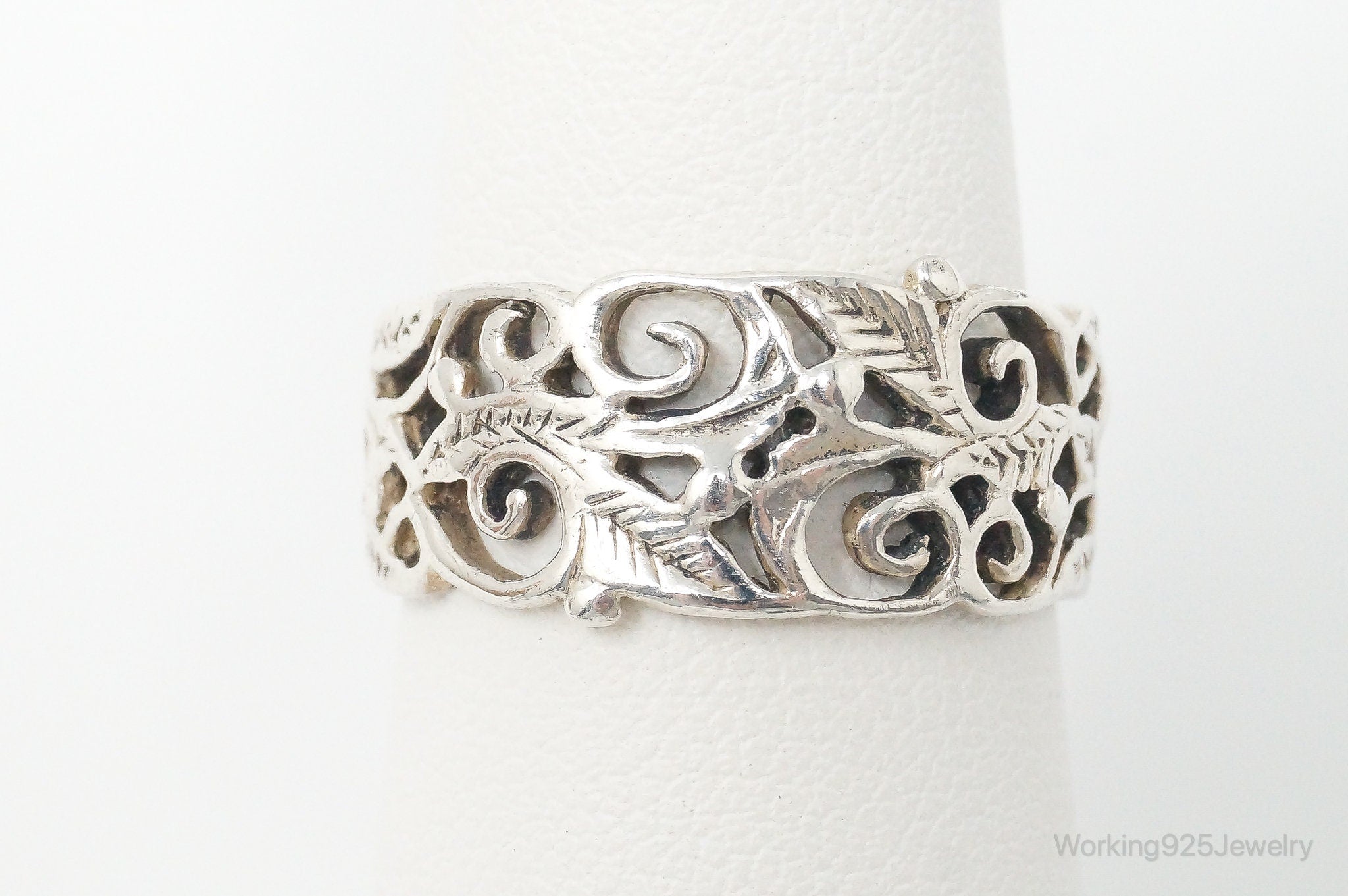 Vintage Art Nouveau Leaf Design Sterling Silver Ring - Size 6.5