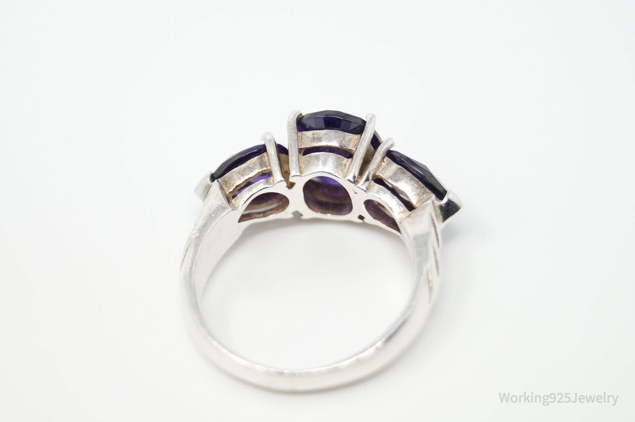 Vintage Art Deco Amethyst Sterling Silver Statement Ring - Sz 6