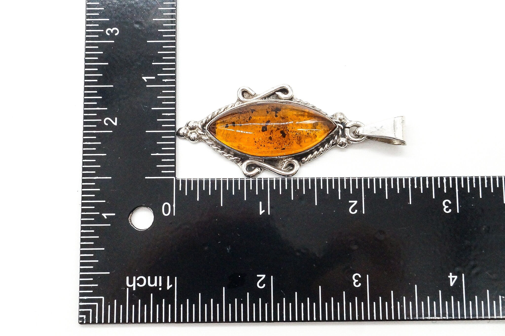 Large Vintage Baltic Amber Sterling Silver Necklace Pendant