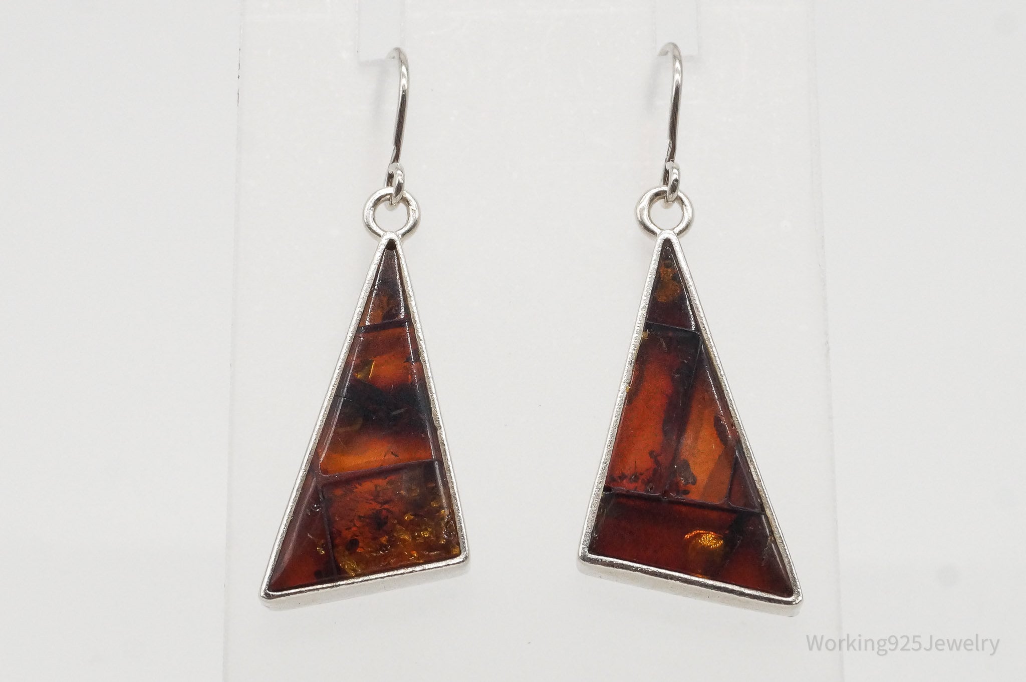 Vintage Amber Modernist Sterling Silver Earrings