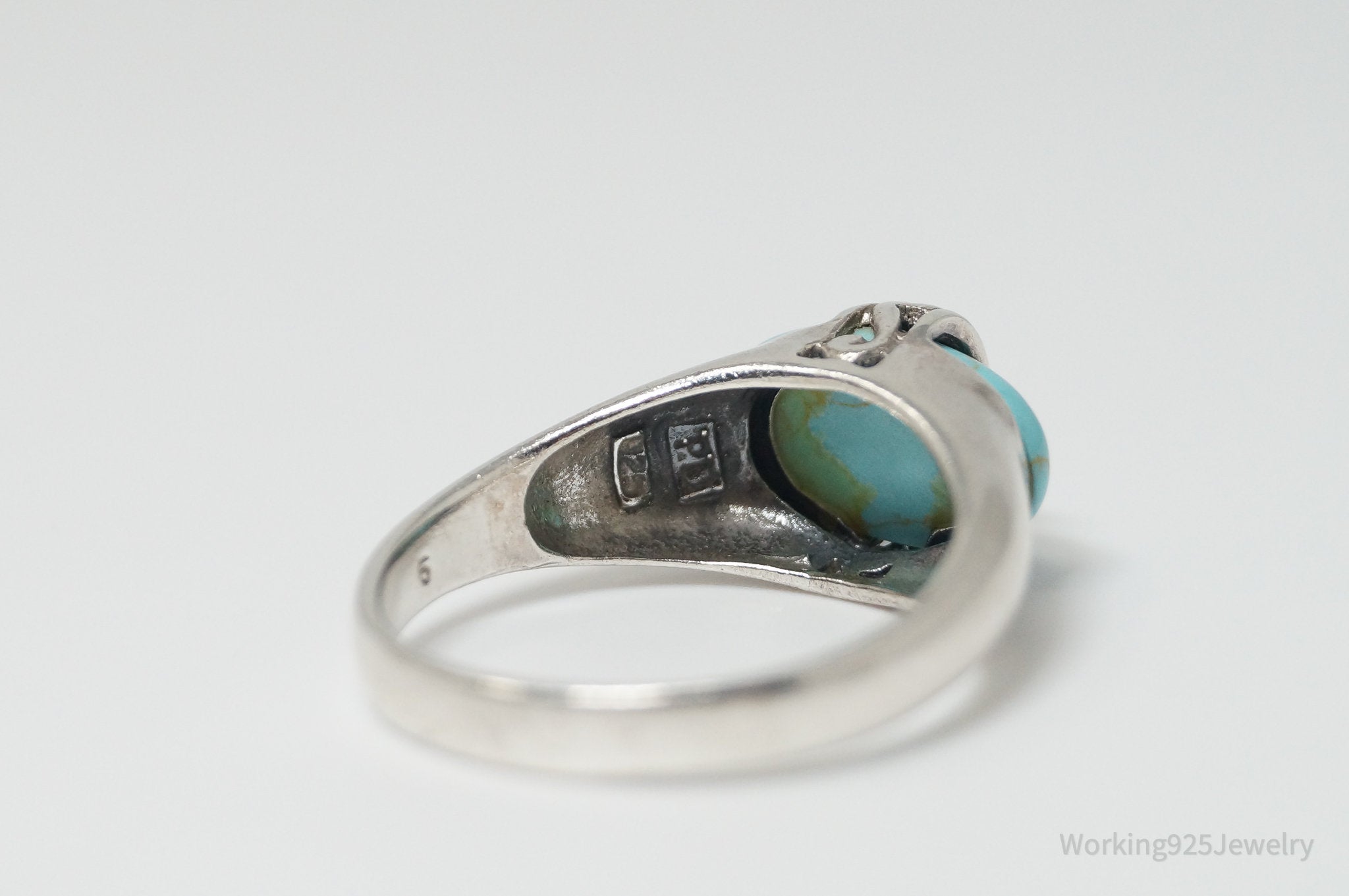 Vintage Designer PD Turquoise Sterling Silver Ring - Size 9