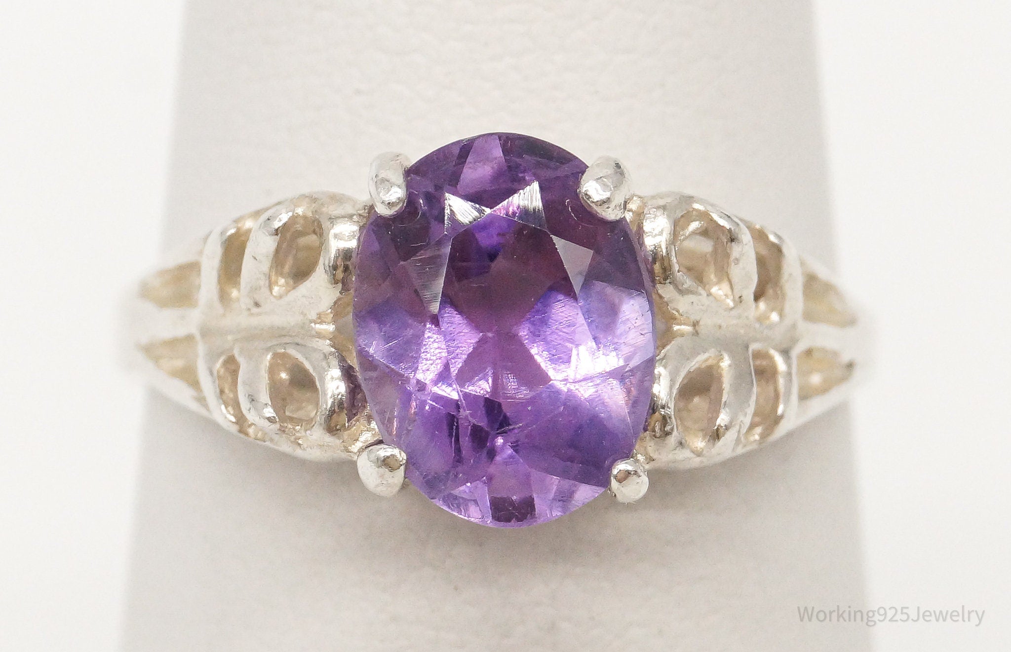 Vintage Amethyst Sterling Silver Ring - Size 4.75