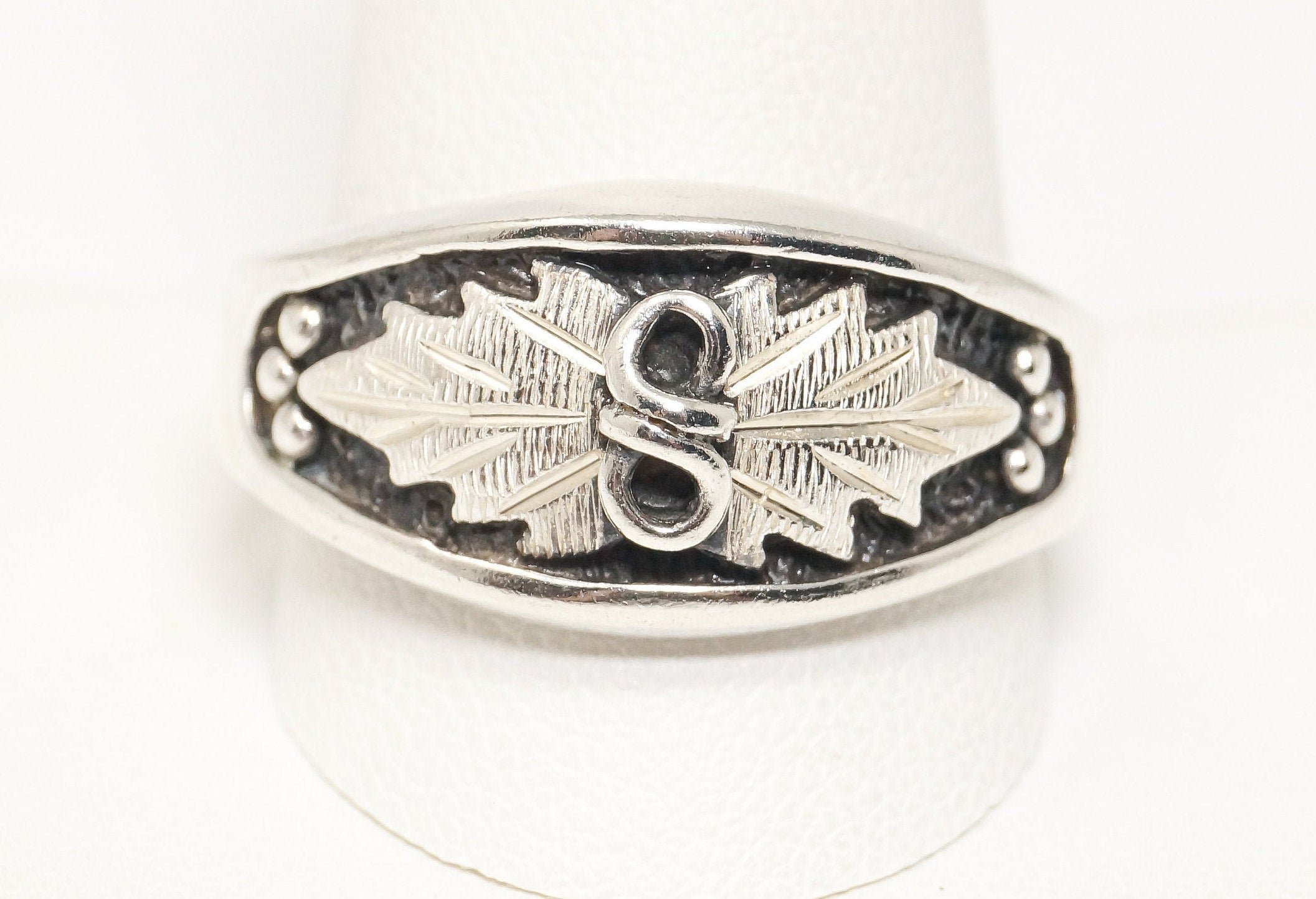 Vintage Designer WM Co Grape Vine Leaves Sterling Silver Ring - Size 13.75