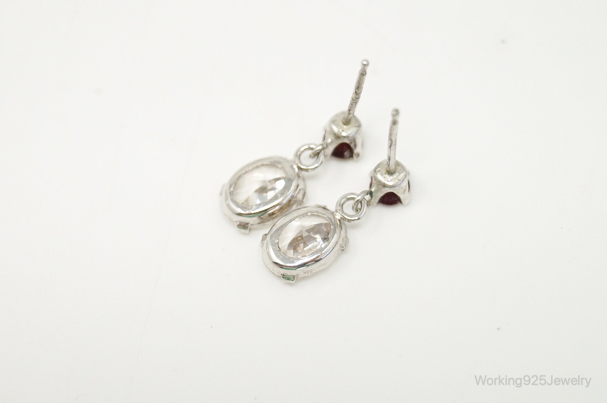 Cubic Zirconia Garnet Sterling Silver Stud Post Earrings